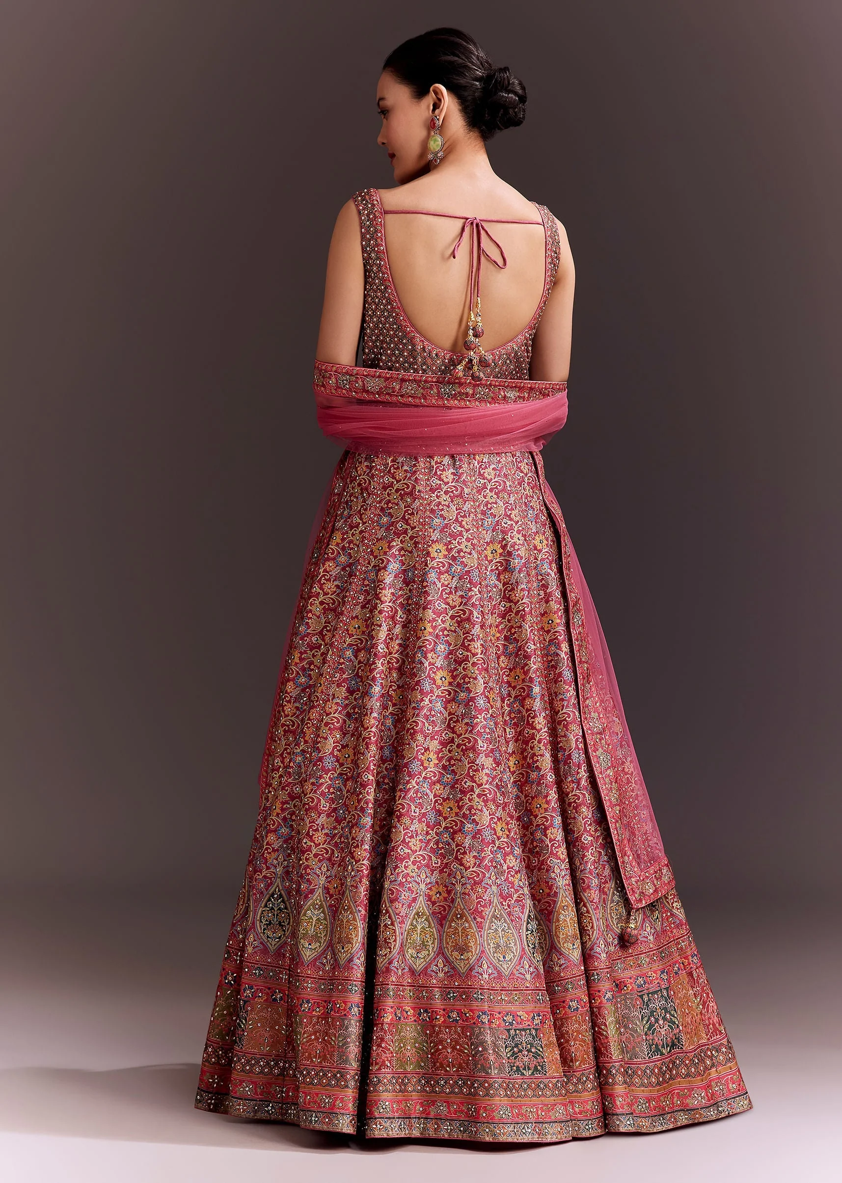 Punch Pink Embroidered Anarkali With Net Dupatta - Image 5