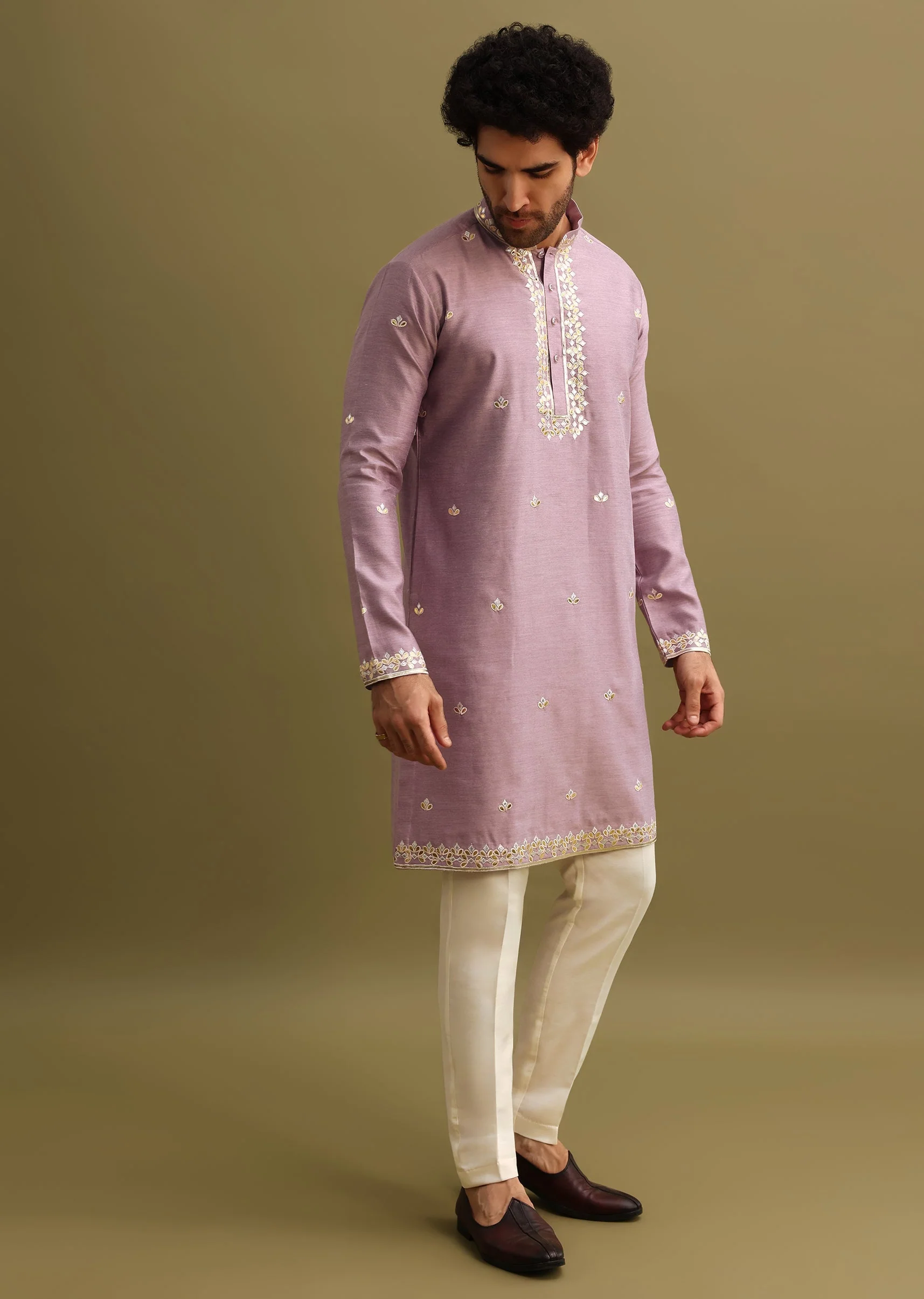 Purple Abla Work Kurta Set For Men - Image 4