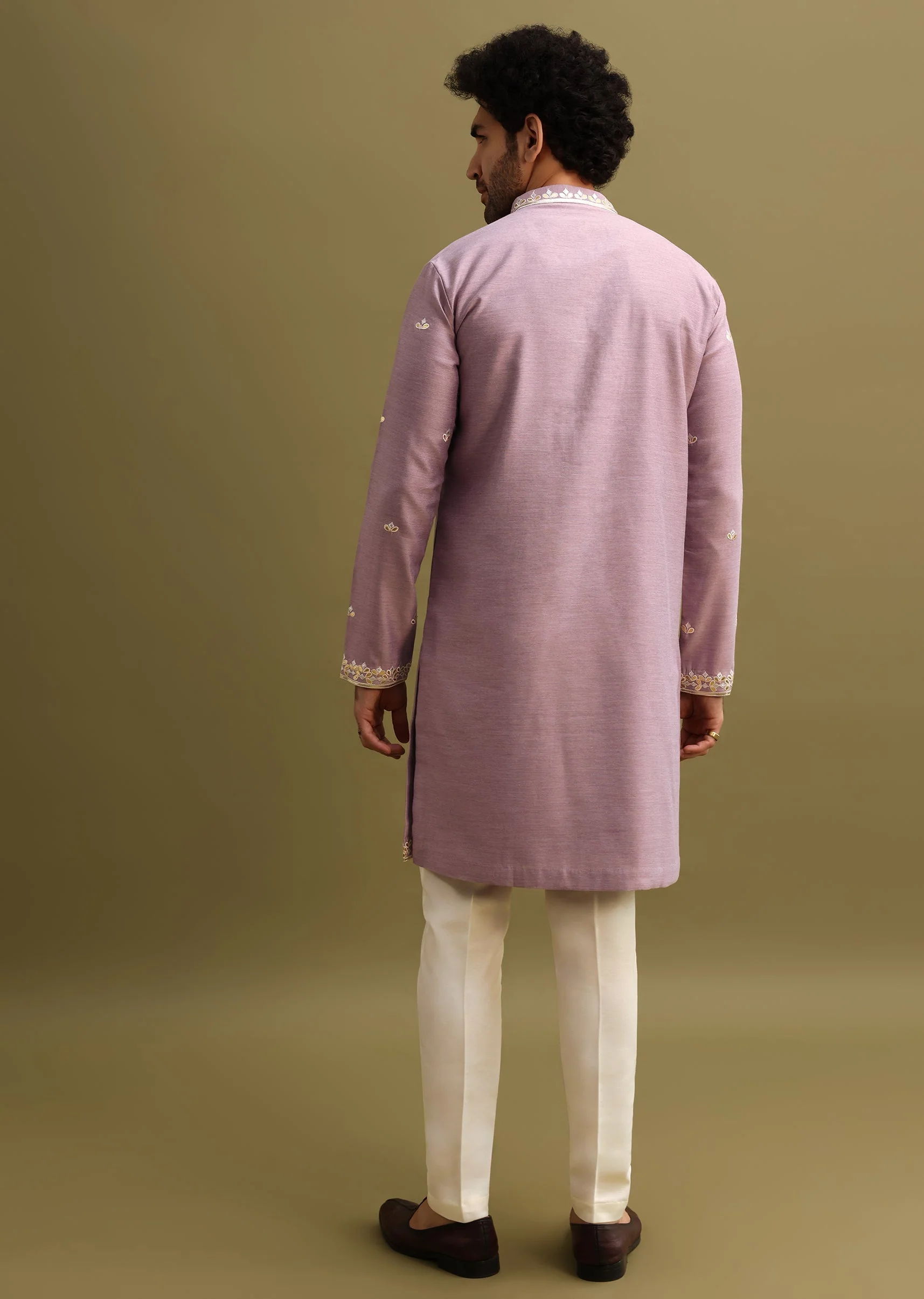Purple Abla Work Kurta Set For Men - Image 5