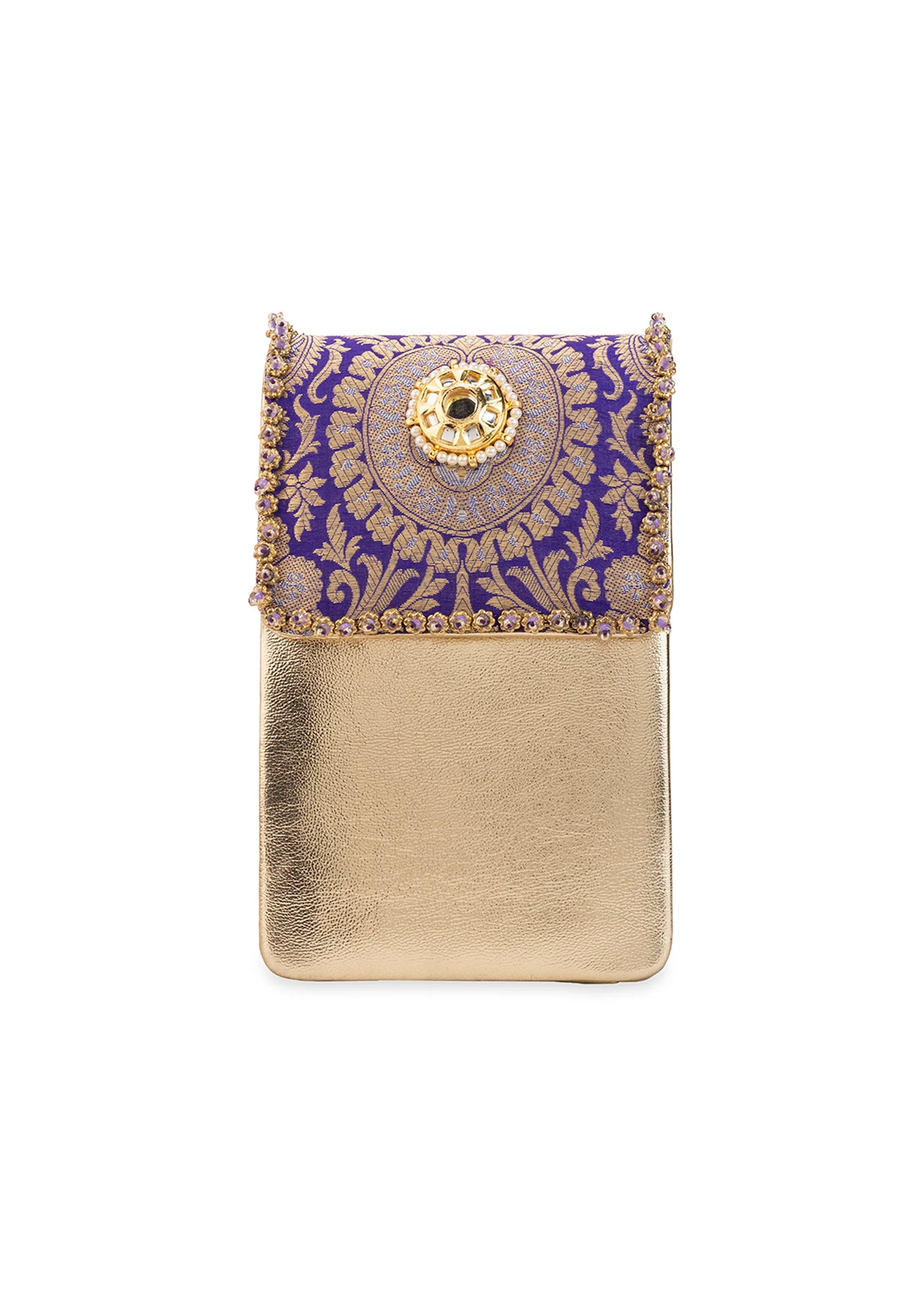 Purple and Gold Kundan Embellished Flap Bag - Image 2