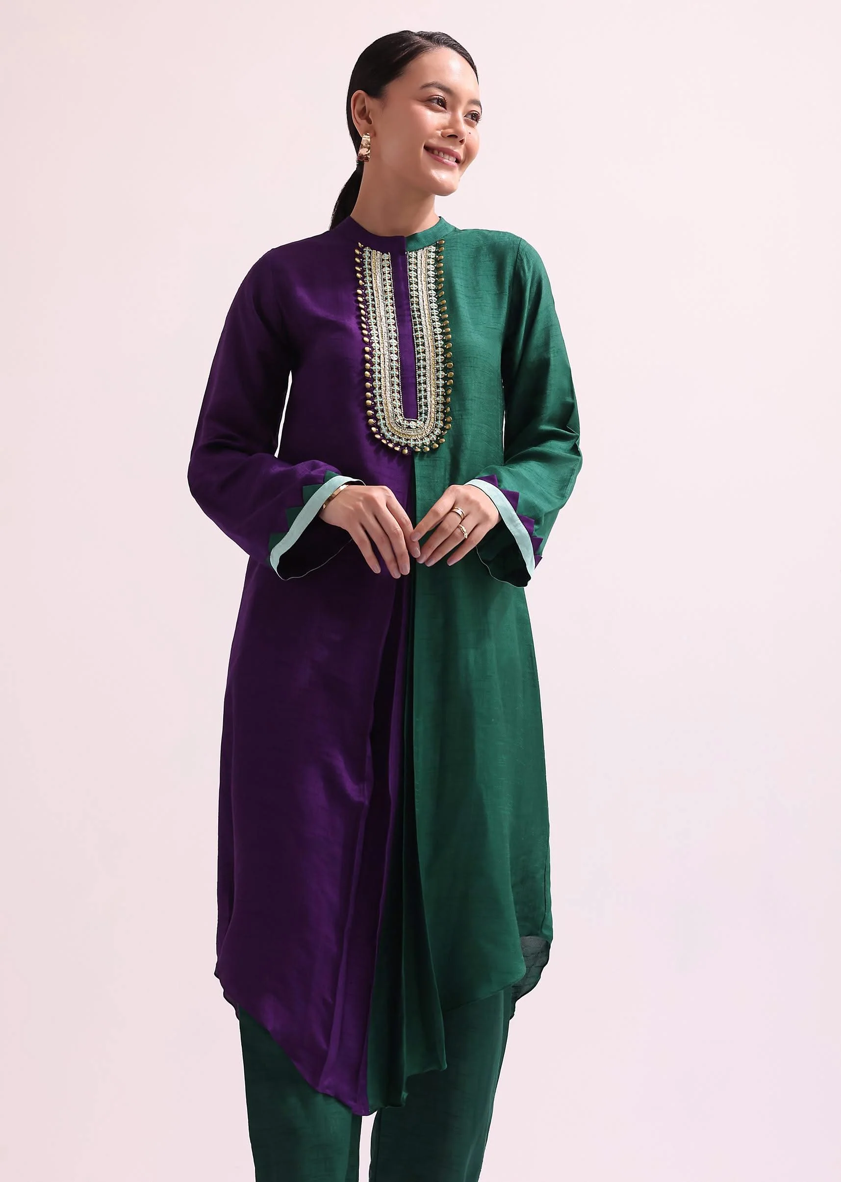 Purple And Green Embroidered Kurta And Pant - Image 5
