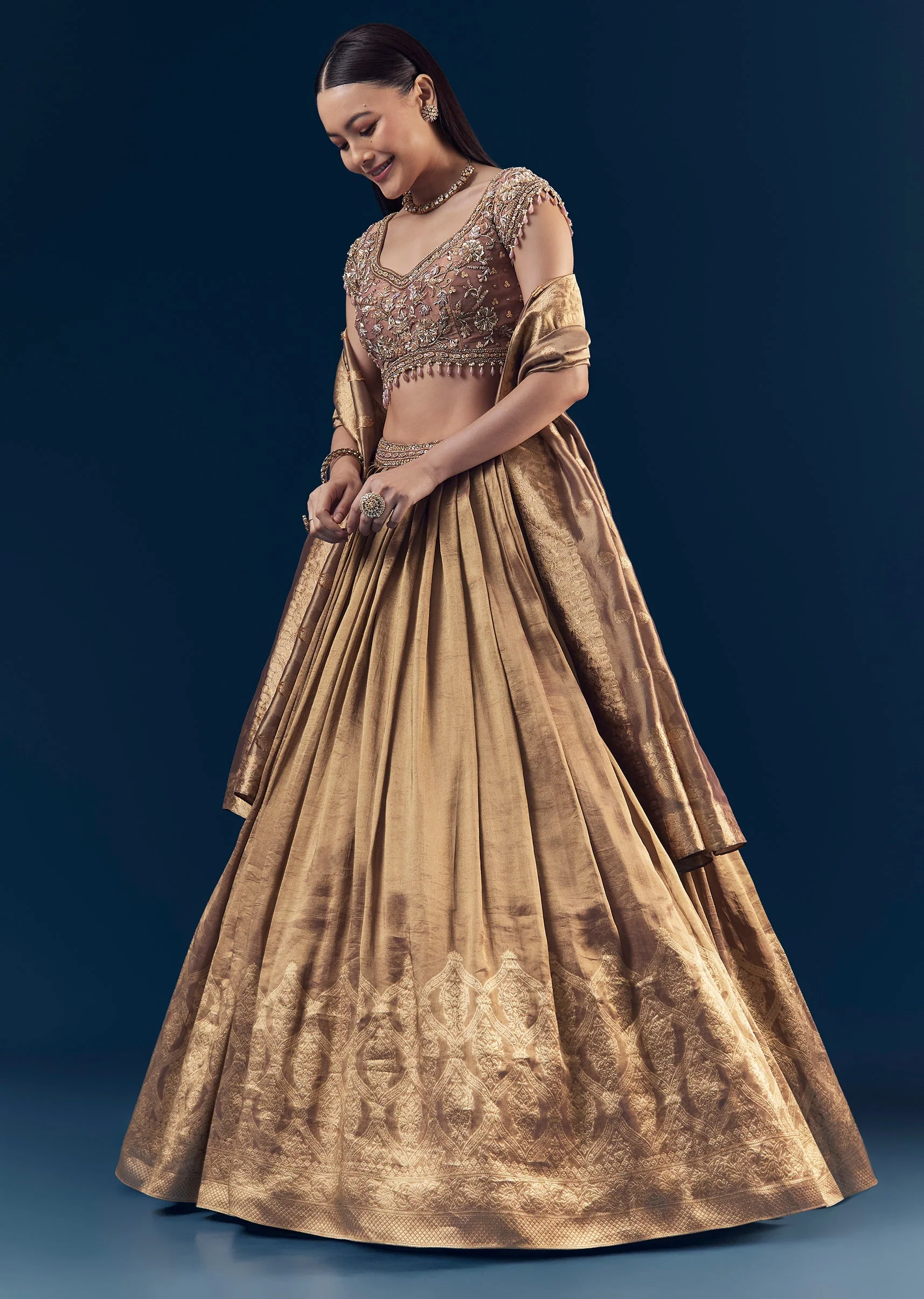 Purple Banarasi Silk Bridesmaid Lehenga Set - Image 4