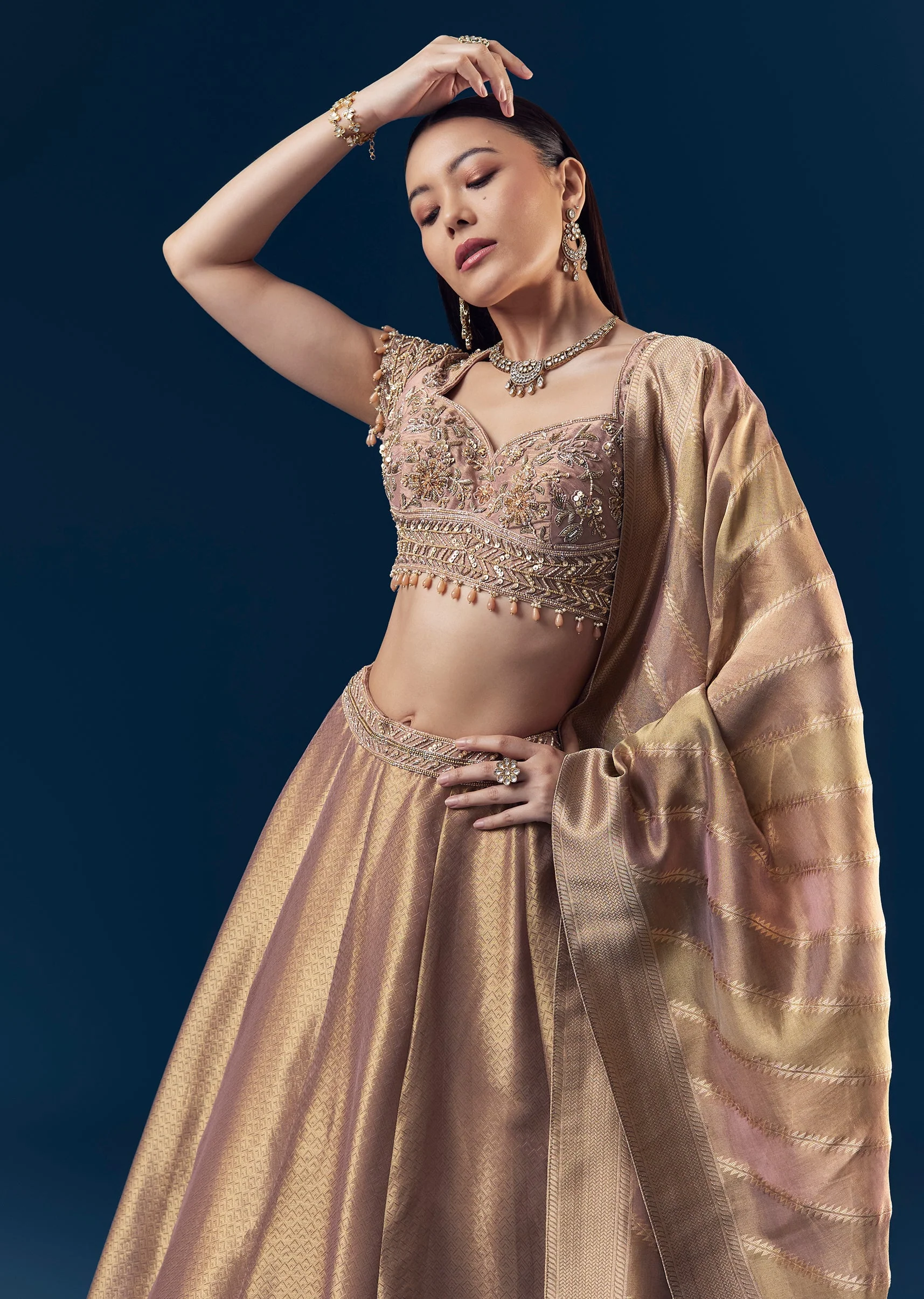 Purple Banarasi Silk Bridesmaid Lehenga Set with Hand Embroidery - Image 5