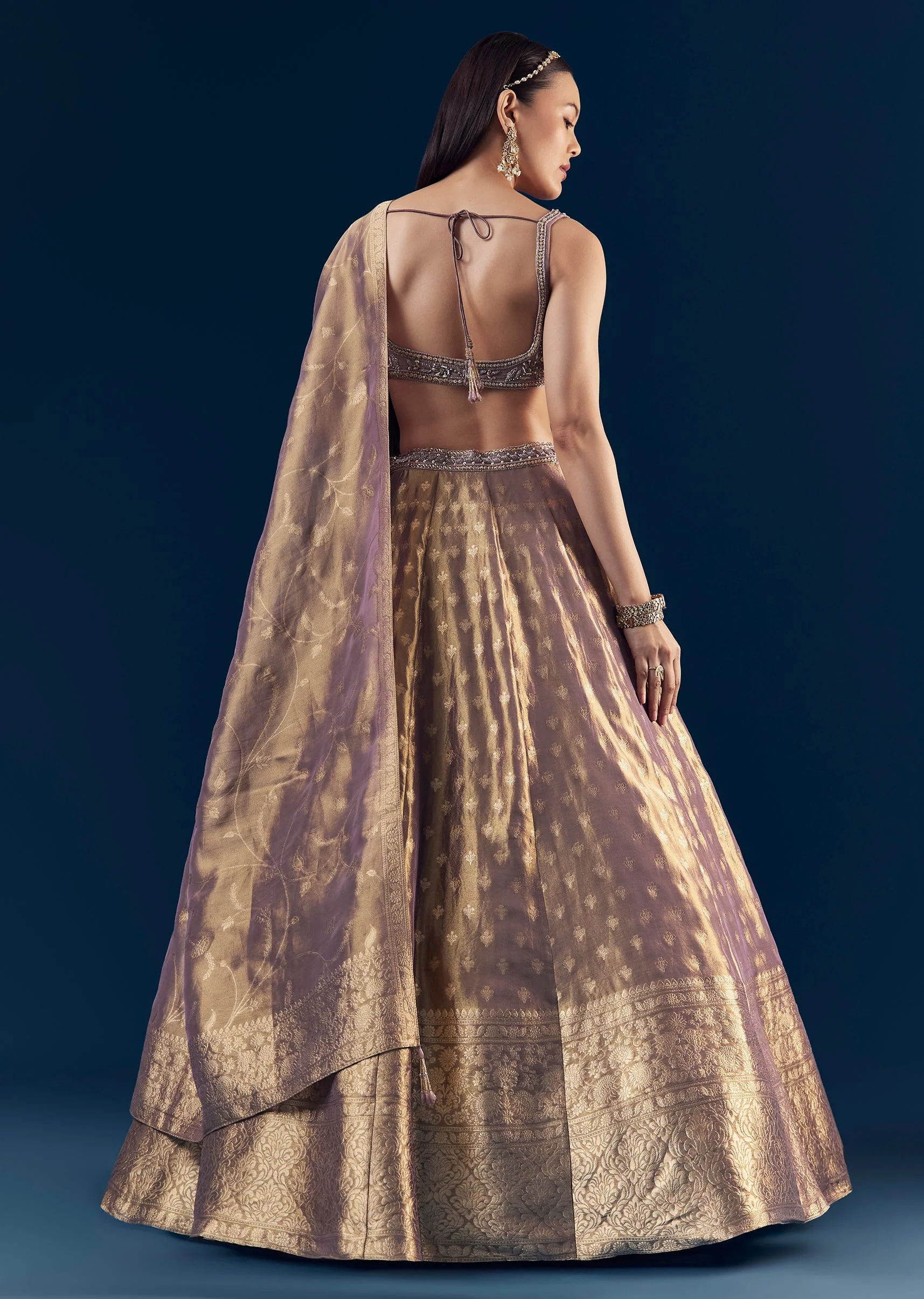 Purple Banarasi Silk Kali Lehenga Set with Hand Embroidery - Image 2
