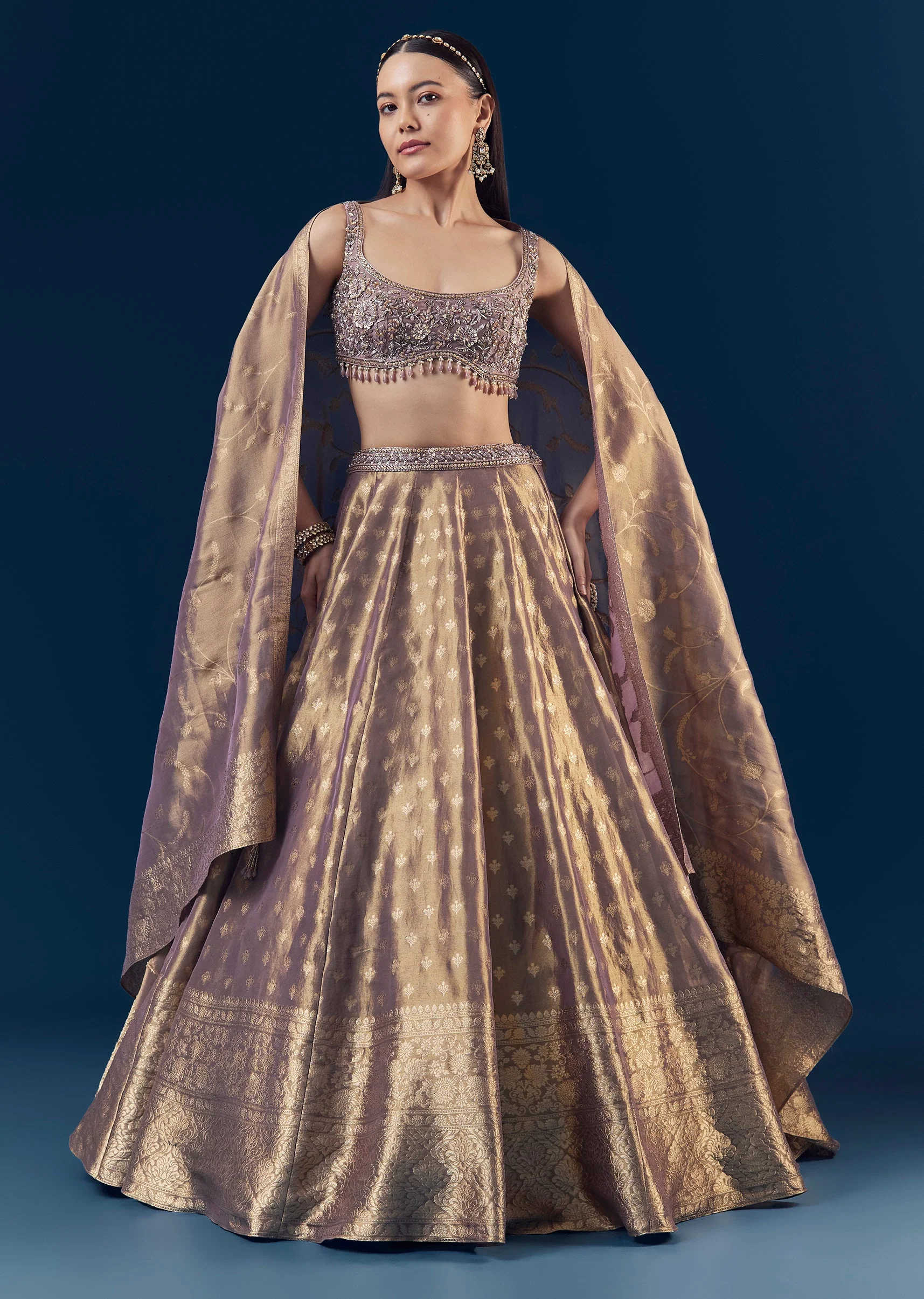 Purple Banarasi Silk Kali Lehenga Set with Hand Embroidery - Image 4