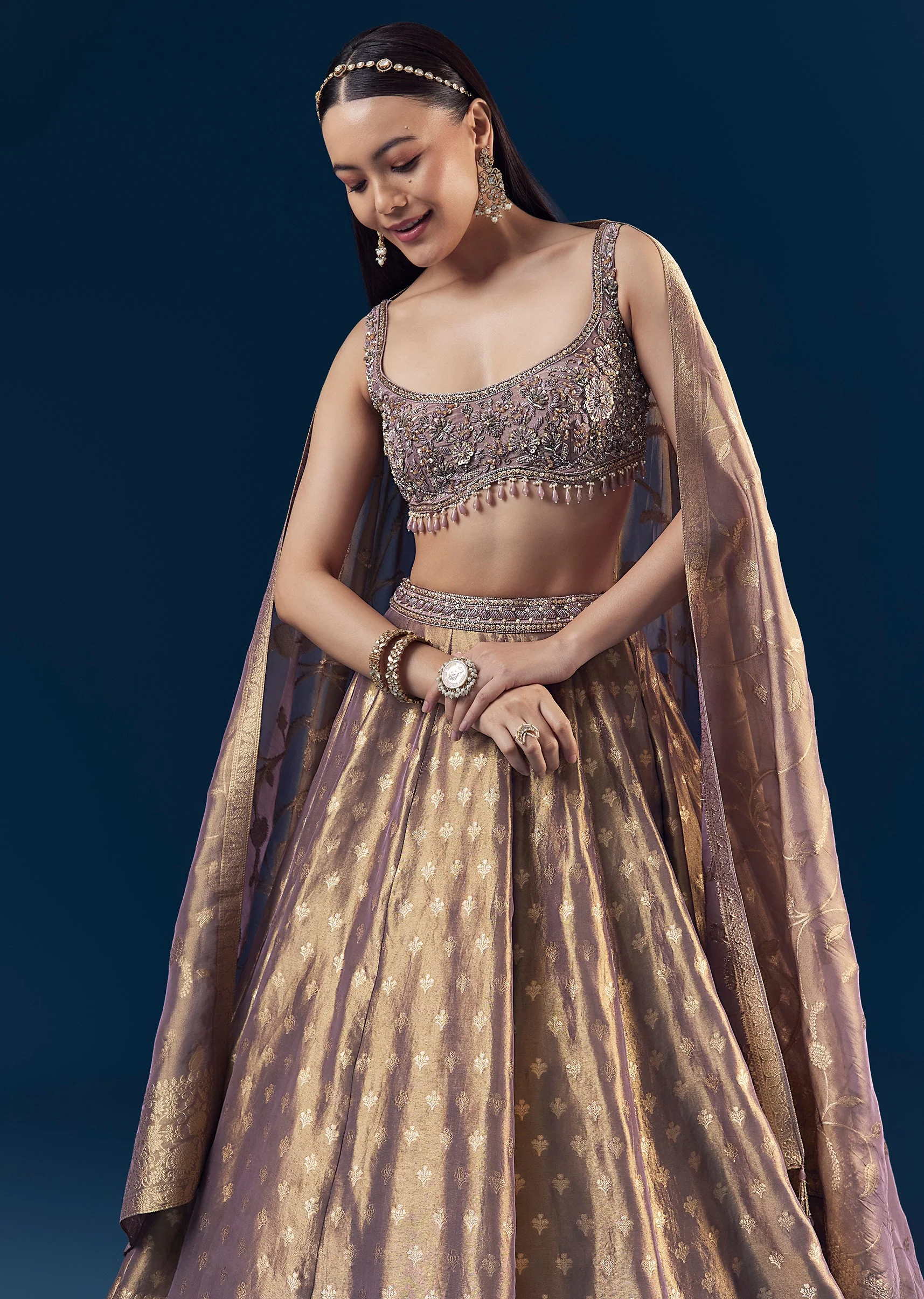 Purple Banarasi Silk Kali Lehenga Set with Hand Embroidery - Image 5
