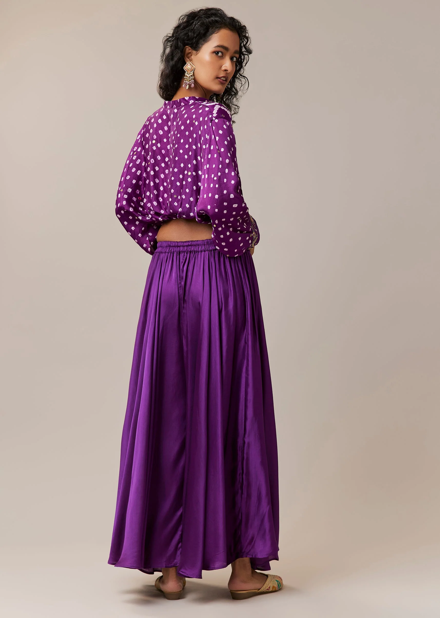 Purple Bandhani Hand Dyed Crop Top and Palazzo Co-ord Set - Image 5