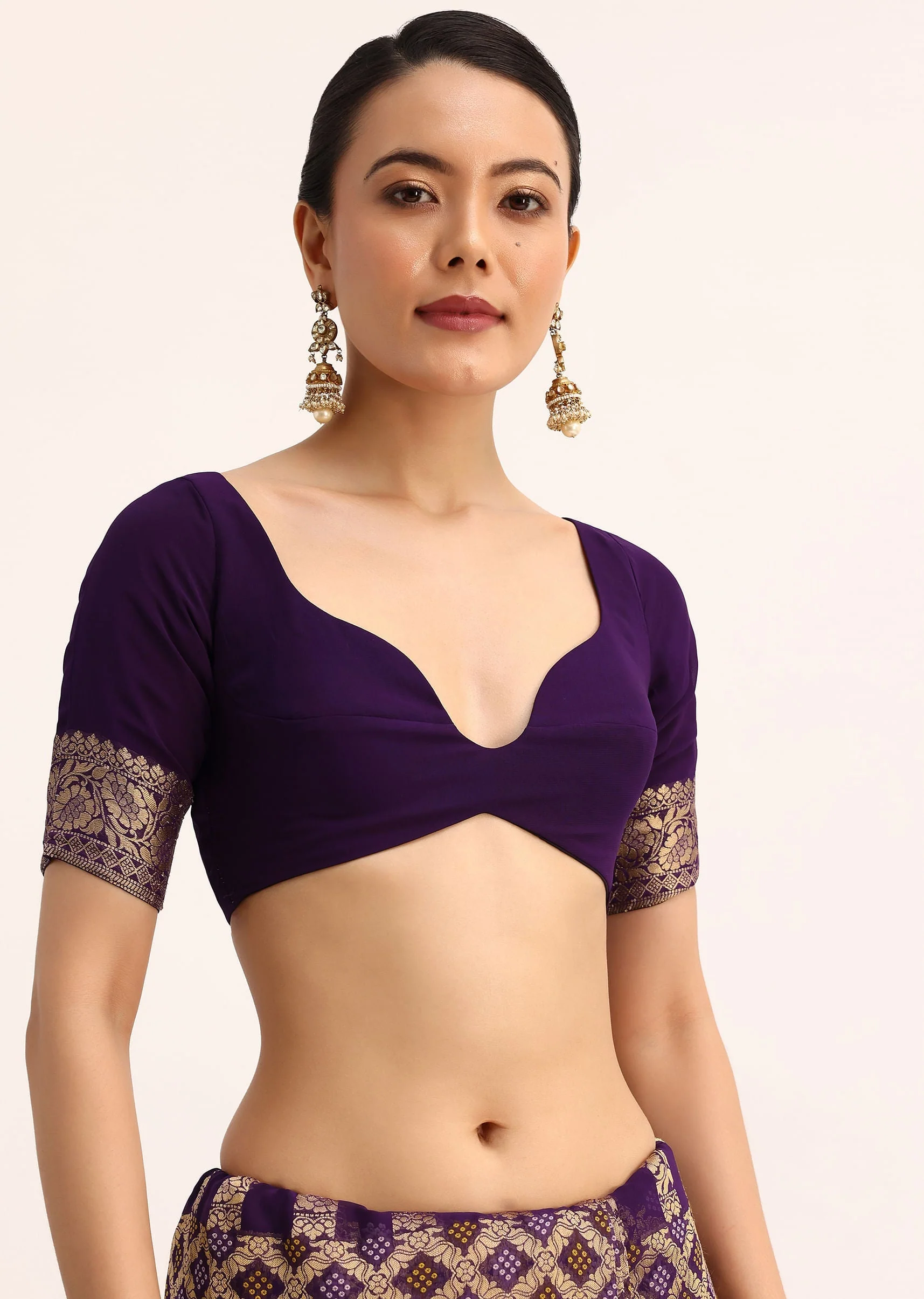 Purple Bandhani Tie Dye Saree With Zari Jaal And Unstitched Blouse - Image 7