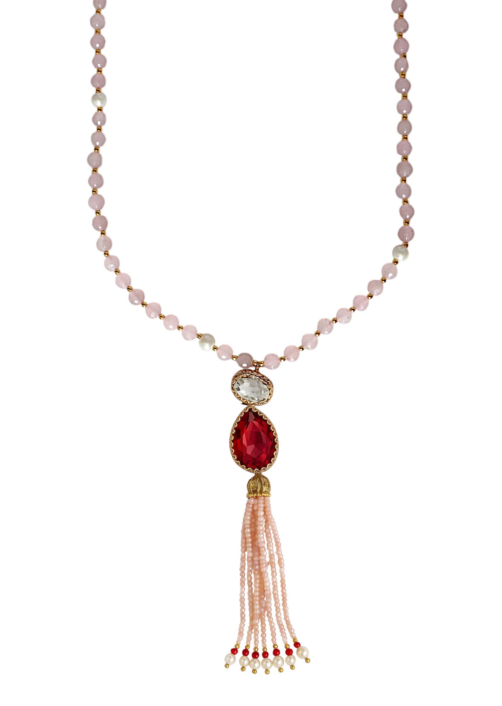 Purple Beaded Fusion Pendant Long Tassel Necklace - Image 2