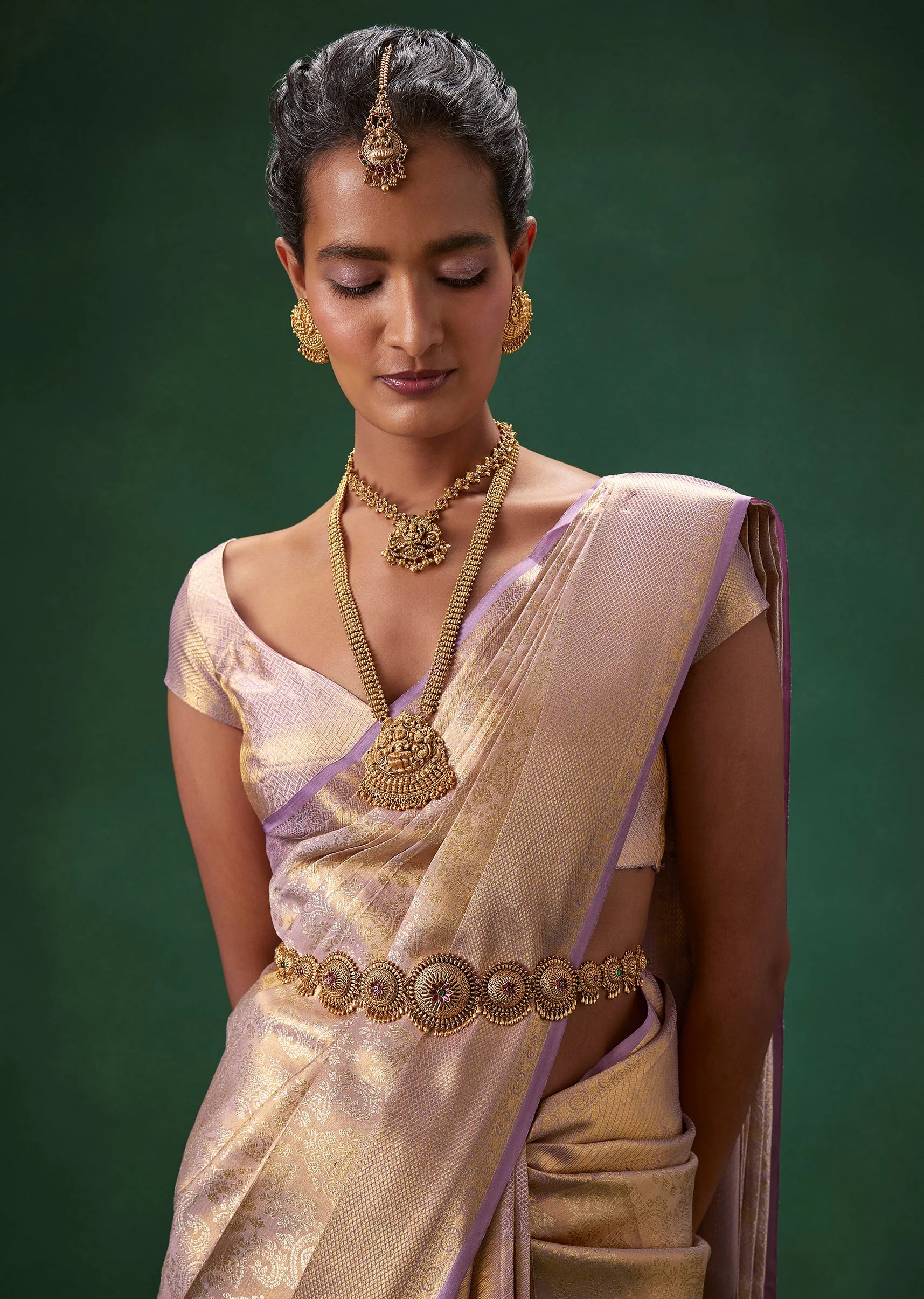 Purple Bridal Banarasi Zari Border Saree with Unstitched Blouse - Image 3