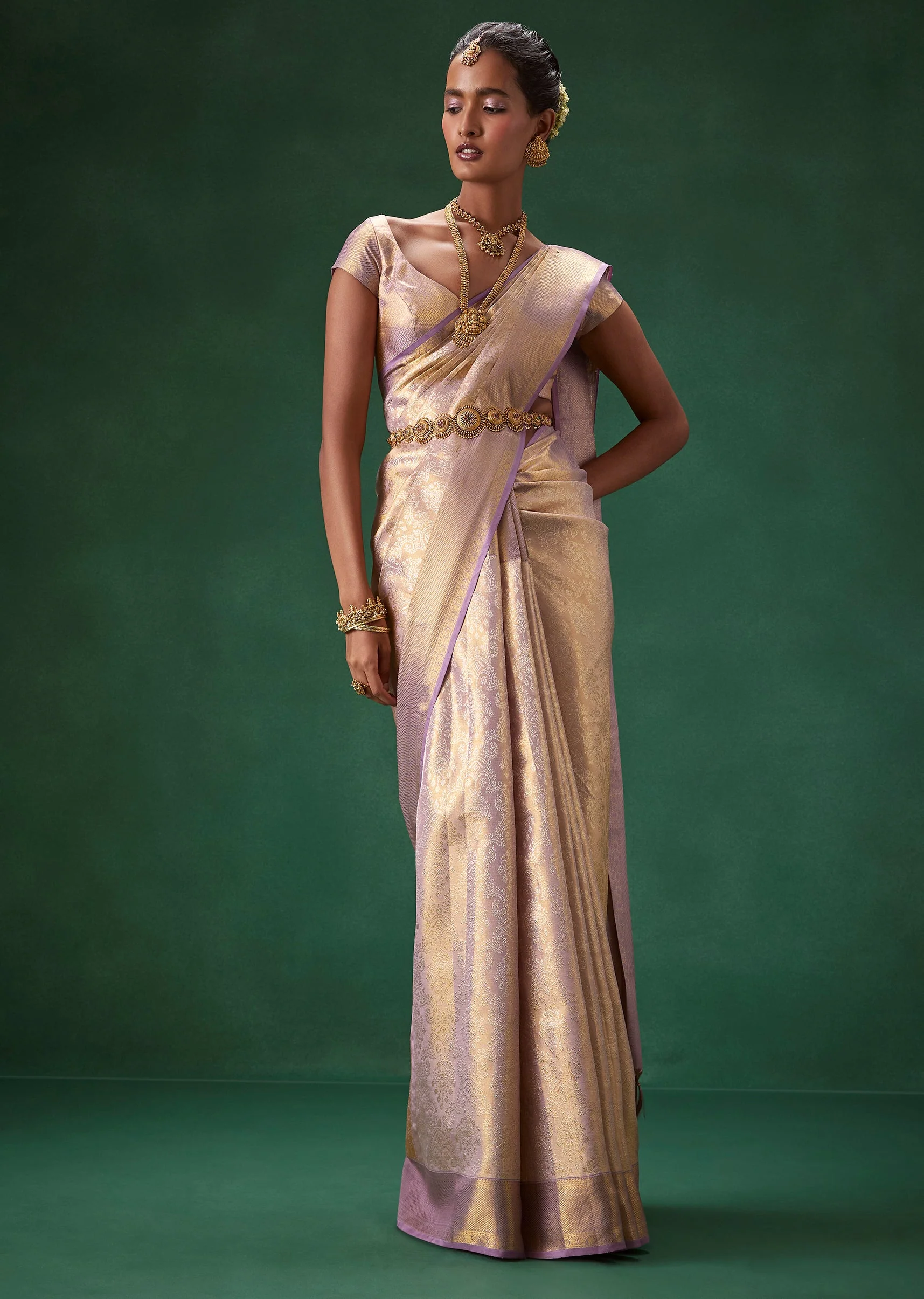 Purple Bridal Banarasi Zari Border Saree with Unstitched Blouse - Image 4