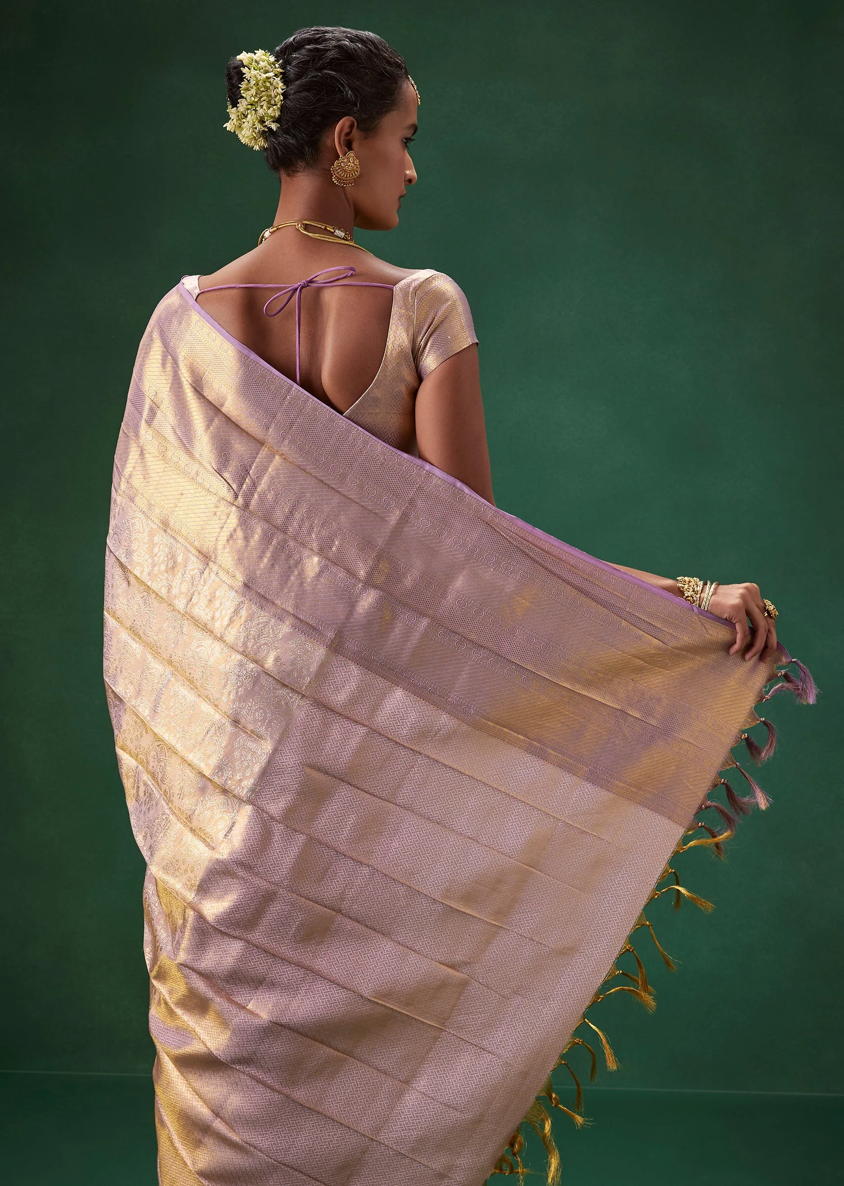 Purple Bridal Banarasi Zari Border Saree with Unstitched Blouse - Image 5