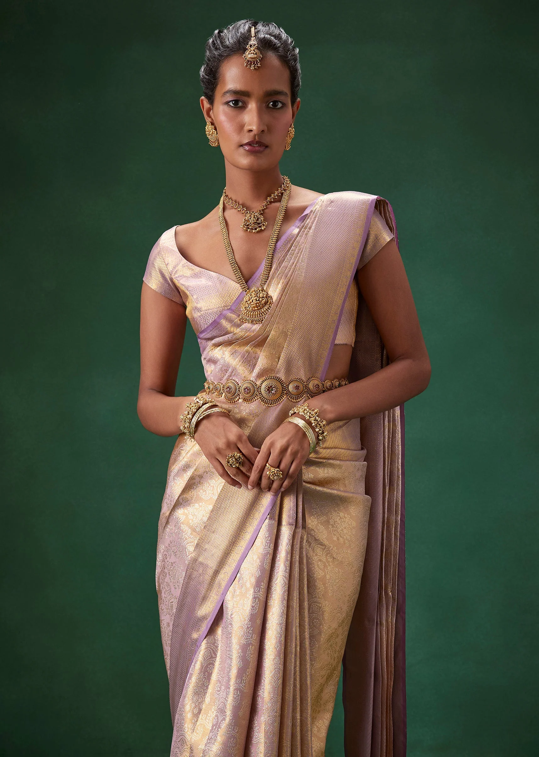 Purple Bridal Banarasi Zari Border Saree with Unstitched Blouse - Image 6