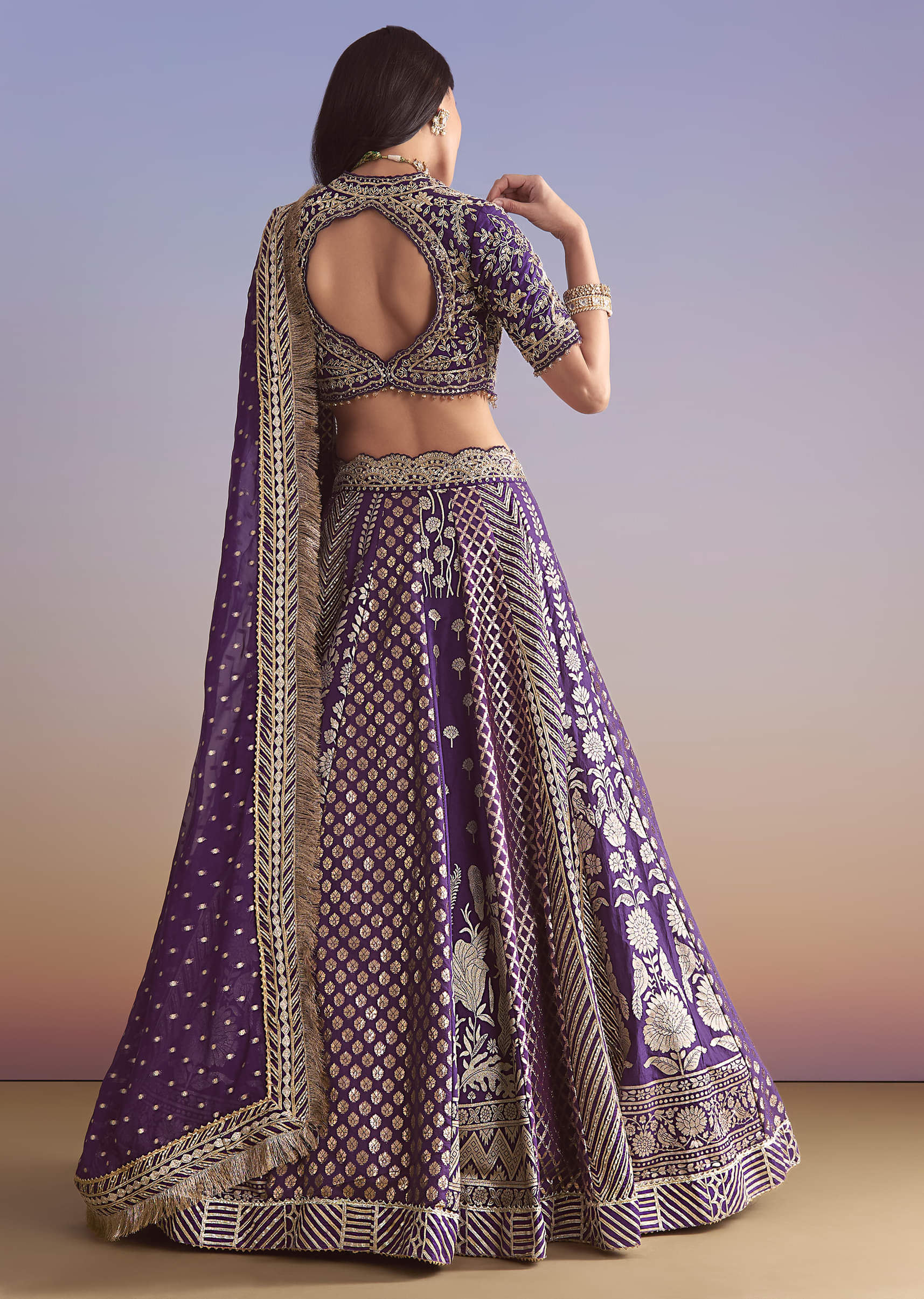 Purple Brocade Silk Bridesmaid Lehenga With Zardosi Work - Image 2