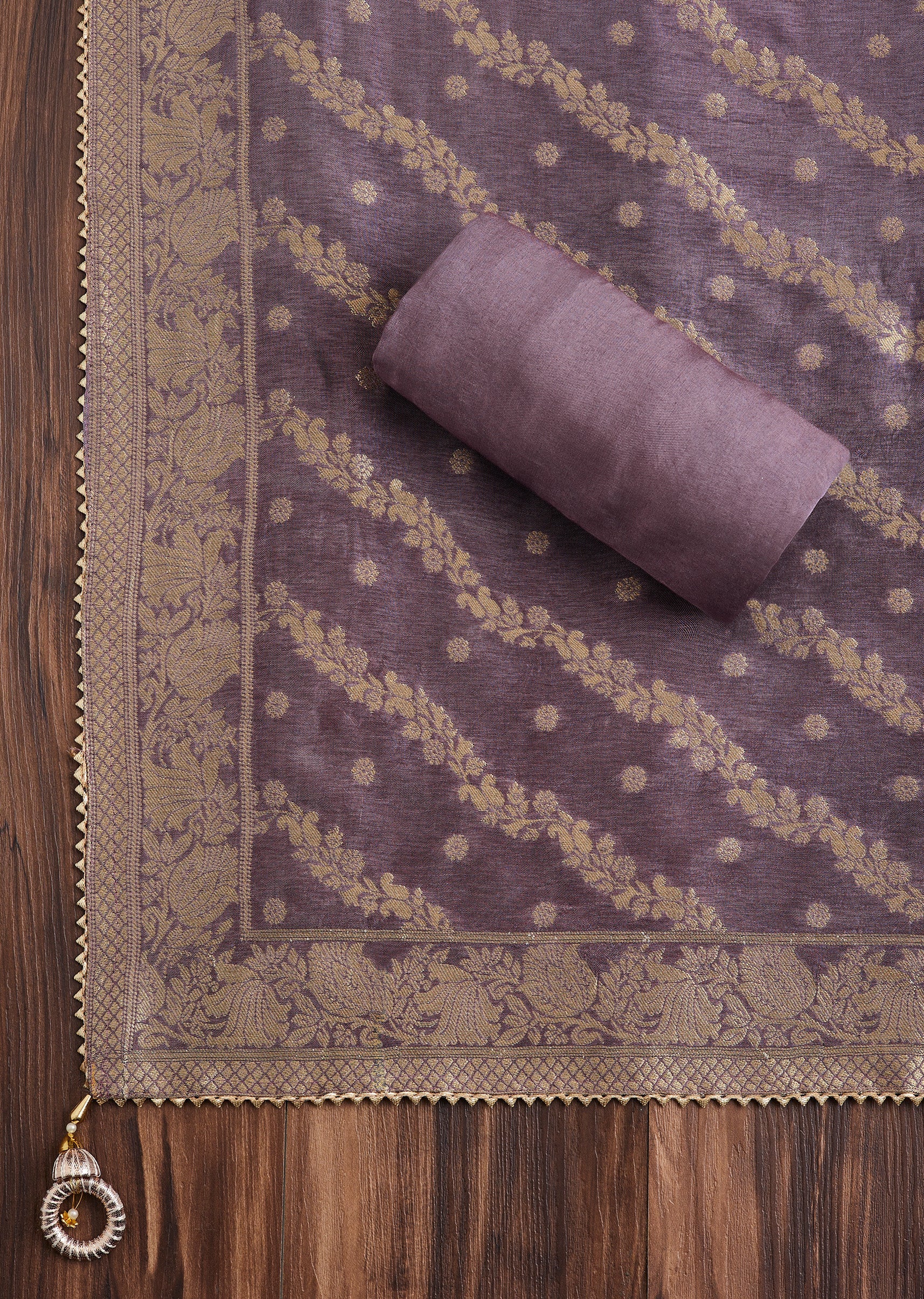 Purple Chanderi Weave Unstitched Suit - Image 3
