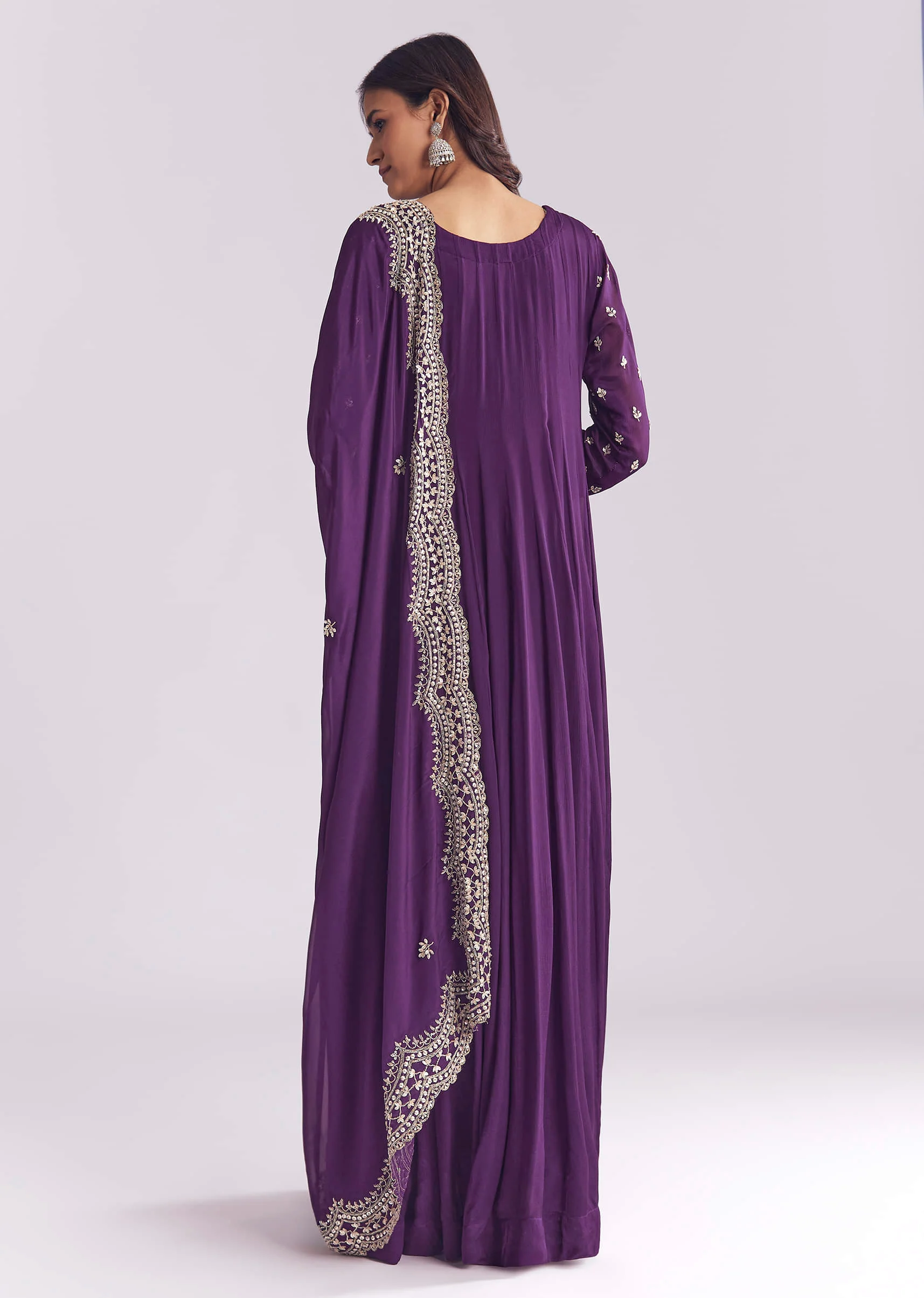 Purple Chinon Anarkali Suit With Cutdana And Sequins Work - Image 5