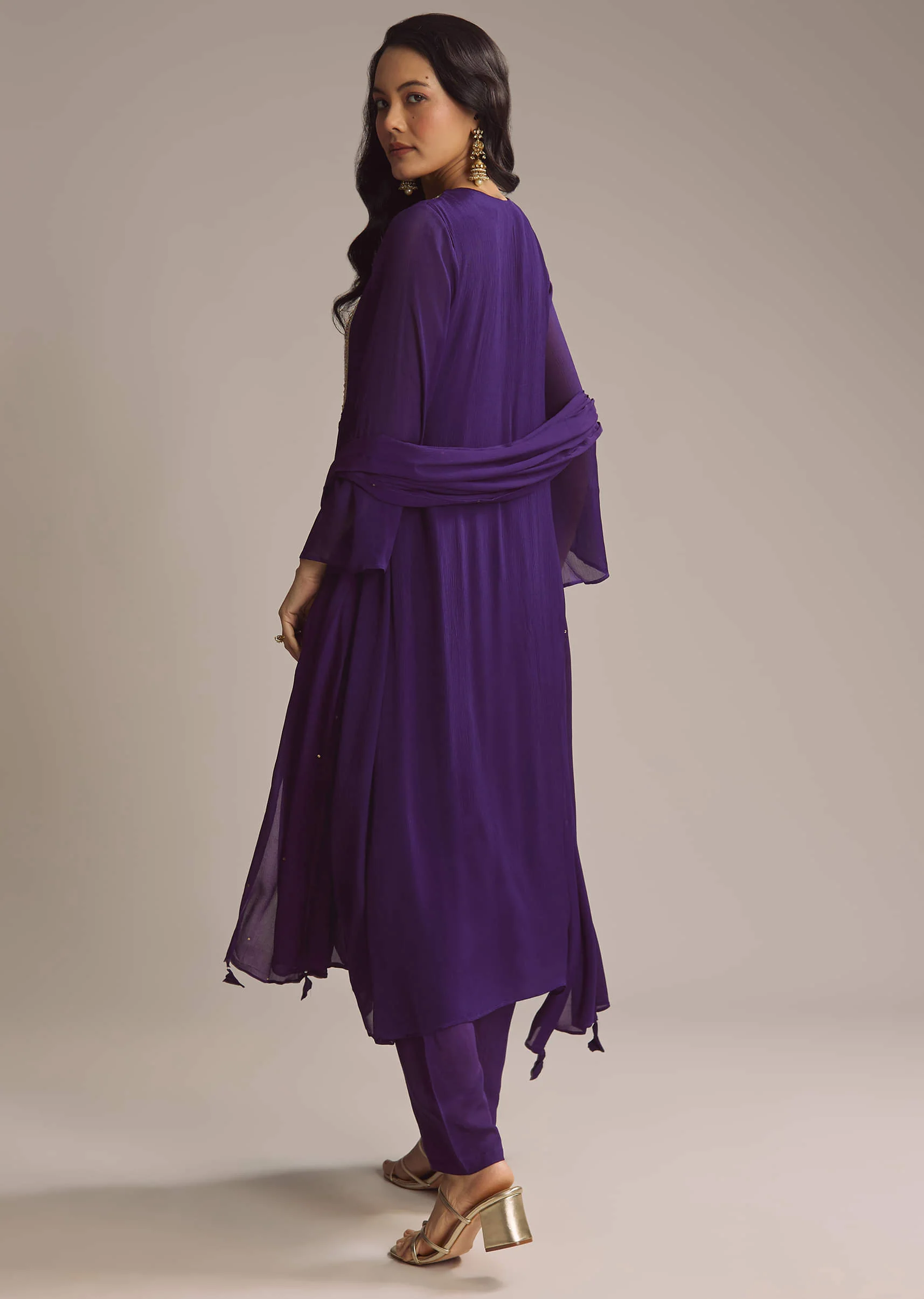 Purple Chinon Anarkali Suit With Zari Work - Image 5
