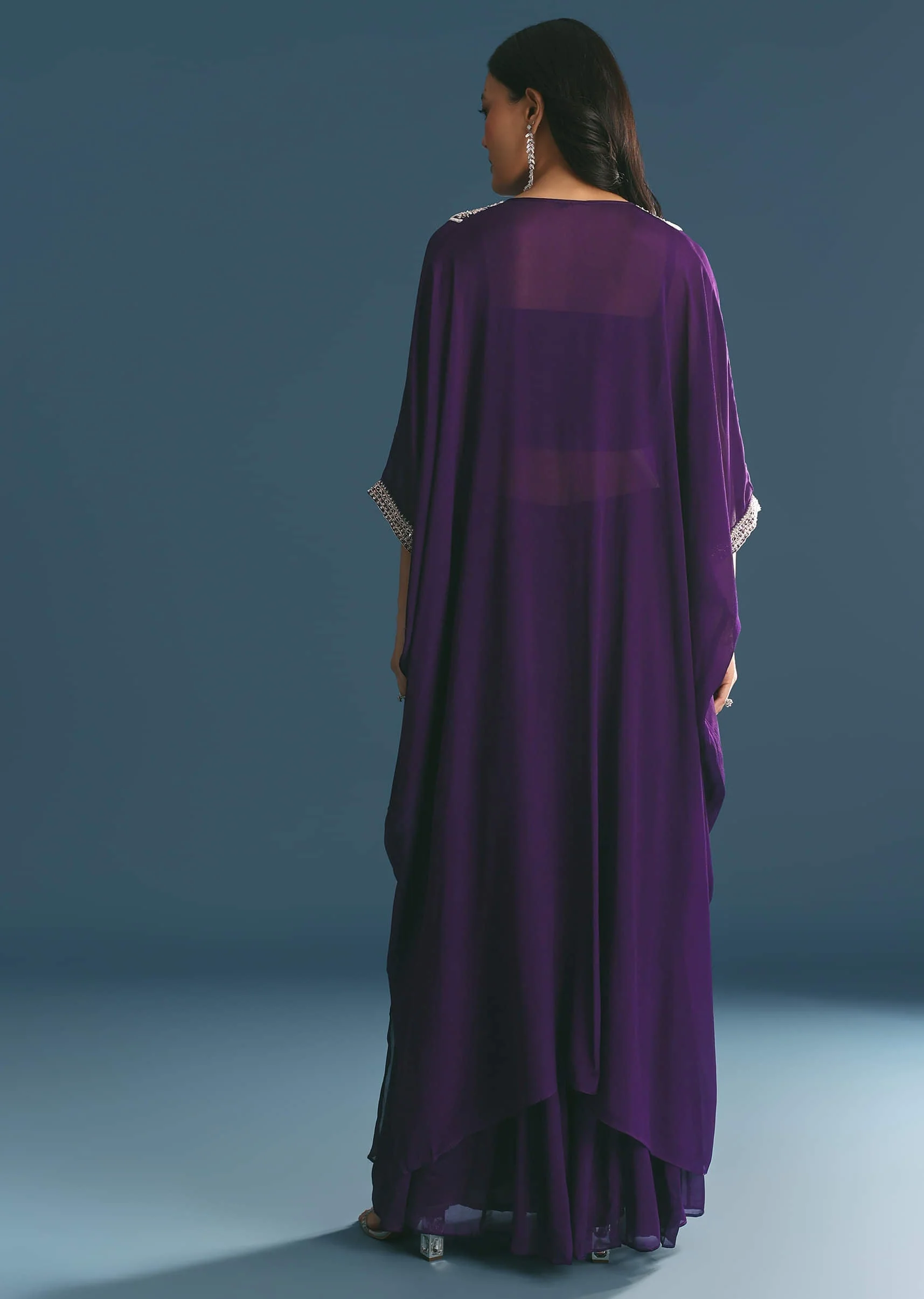 Purple Chinon Embroidered Cape Suit - Image 5