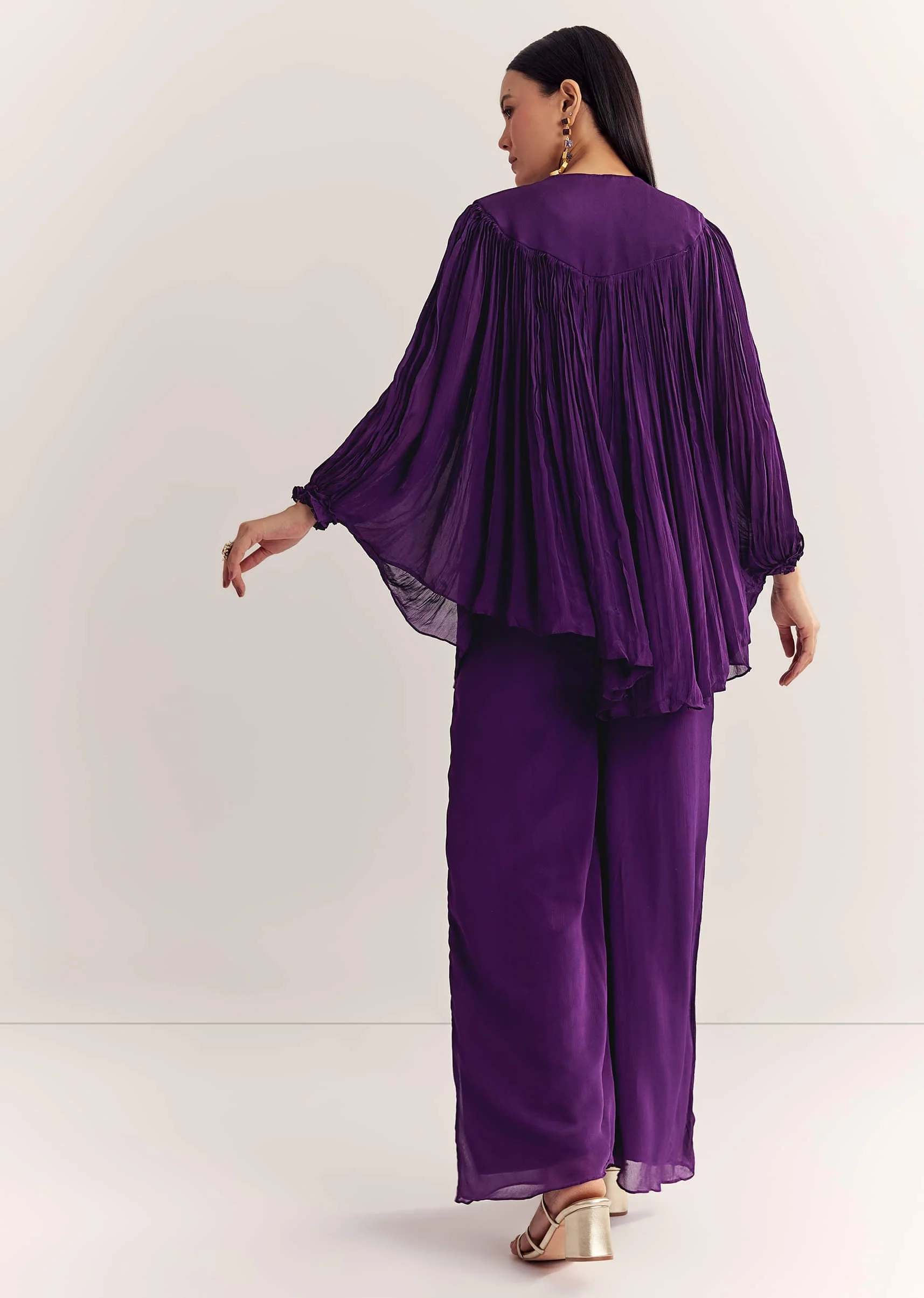 Purple Chinon Kaftan Kurta Set With Zardosi And Thread Work - Image 5