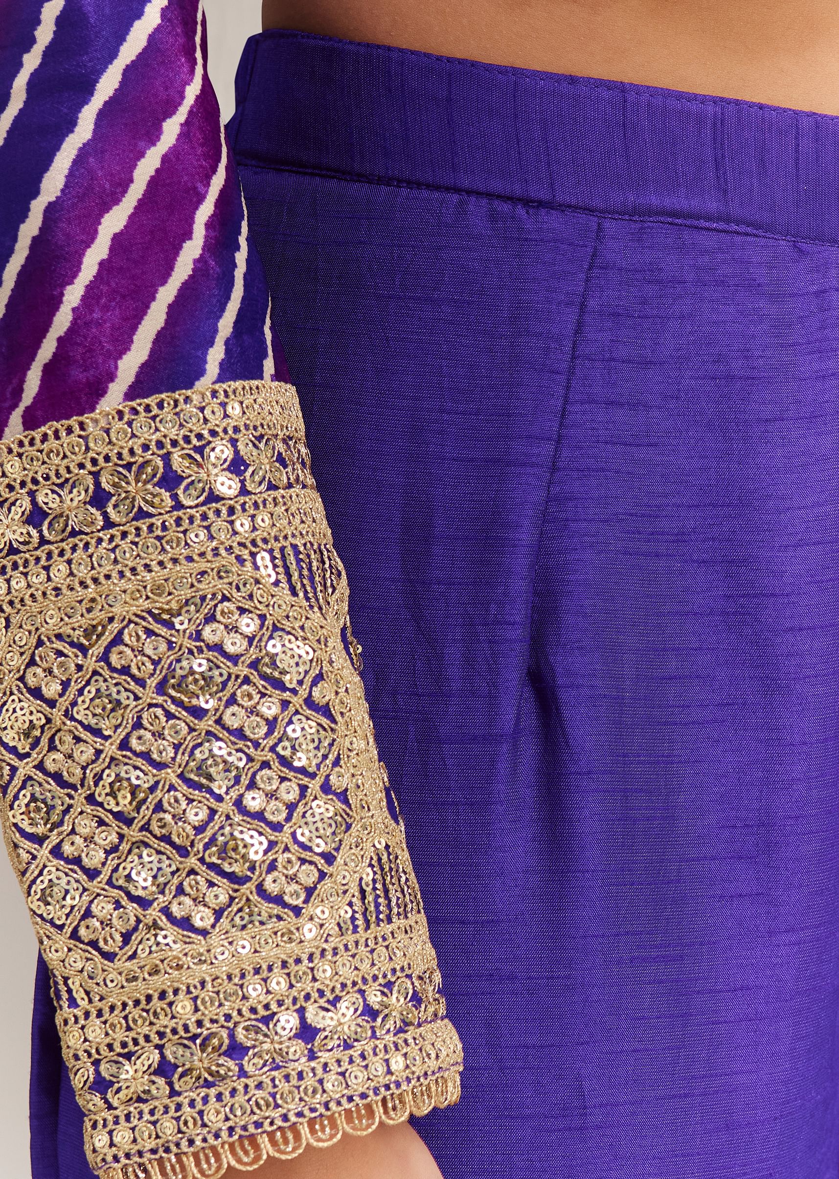 Purple Chinon Leheriya Embroidered Anarkali Set - Image 6