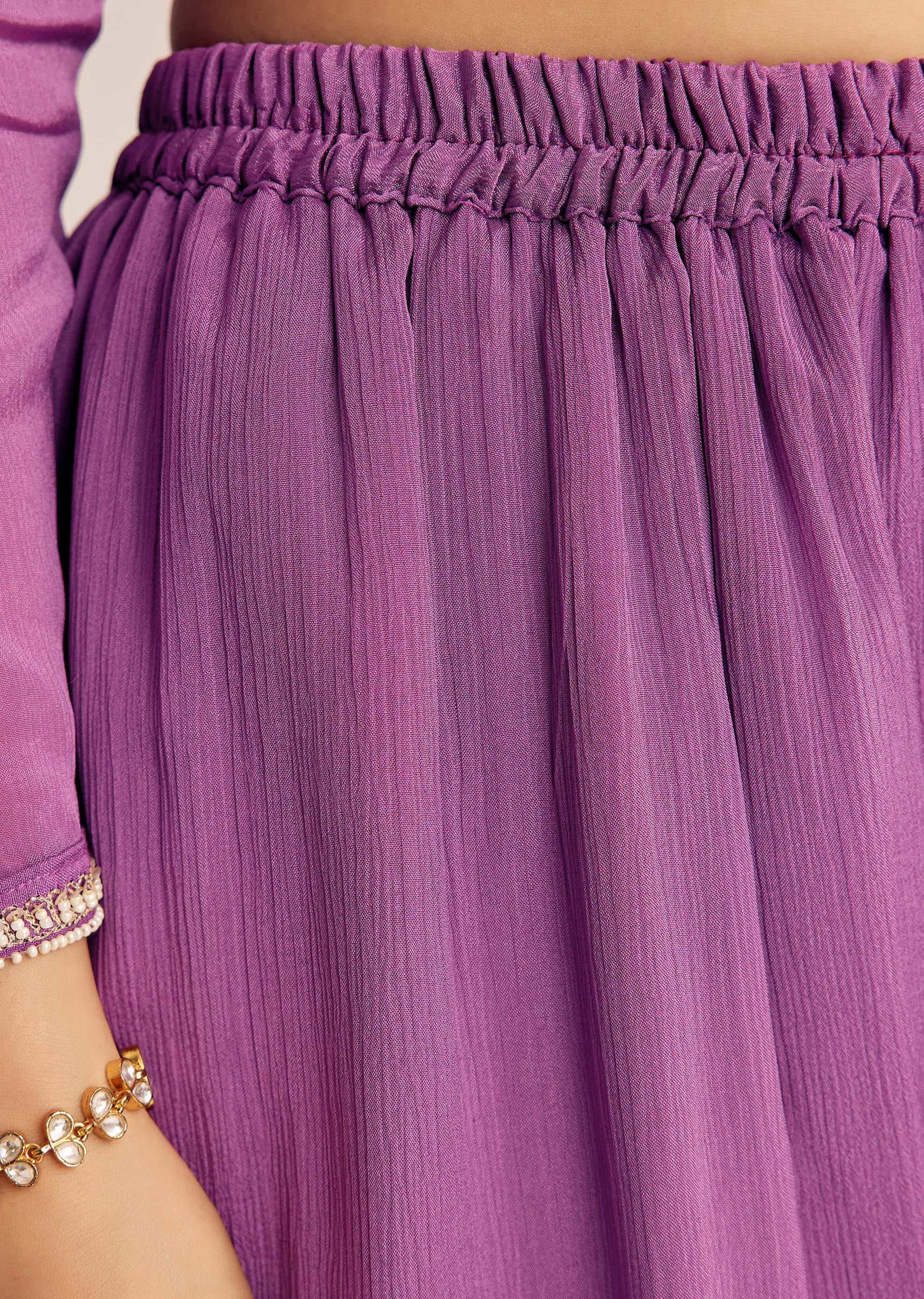 Purple Chinon Zardosi Kurta Palazzo Suit - Image 6