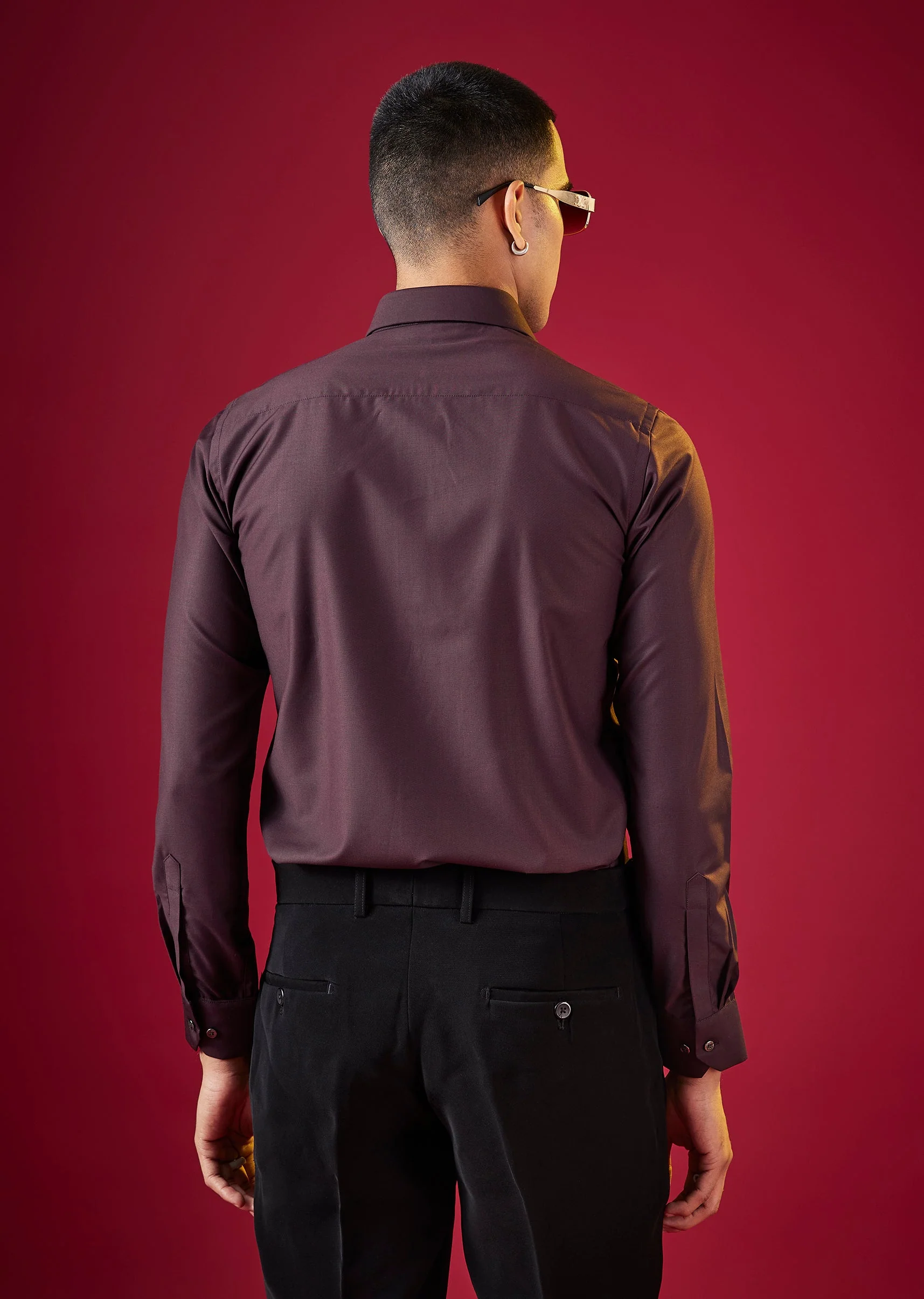 Purple Cotton Solid Button Front Mens Shirt - Image 4