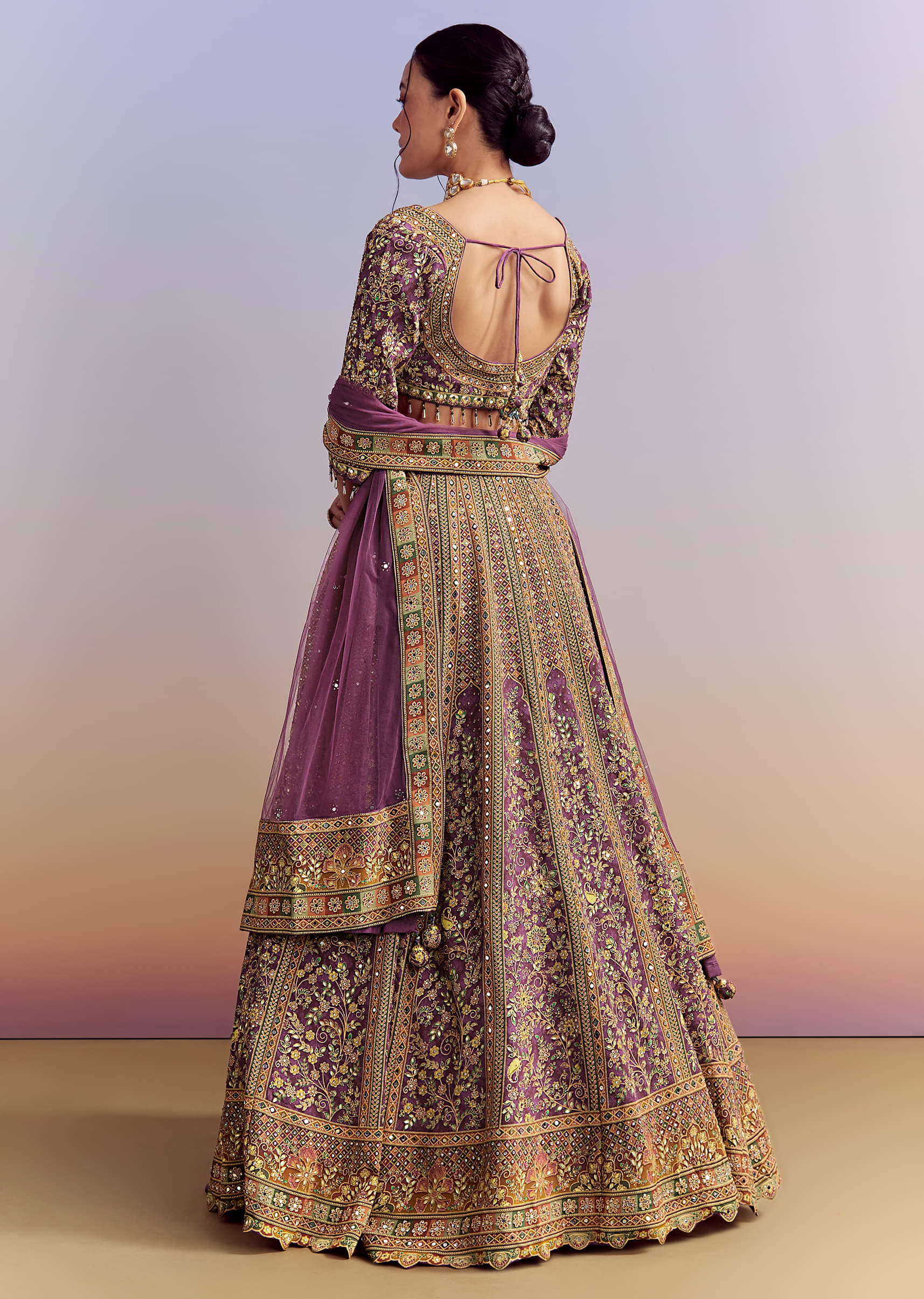 Purple Crepe Printed Bridesmaid Lehenga With Heavy Hand Embroidery - Image 2