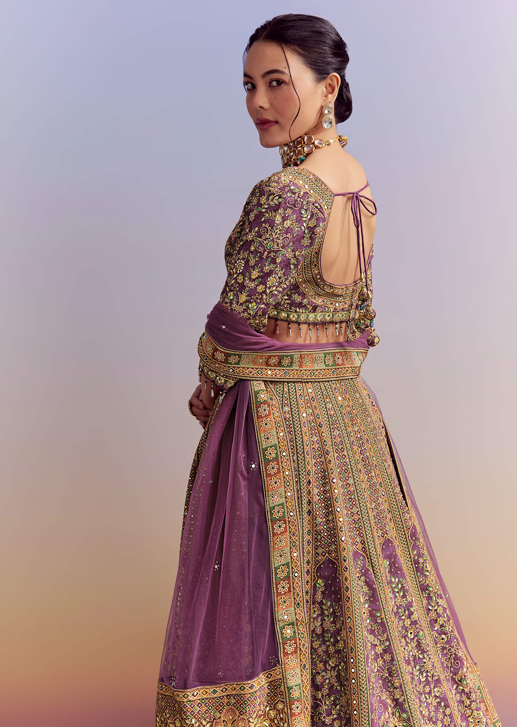 Purple Crepe Printed Bridesmaid Lehenga With Heavy Hand Embroidery - Image 6
