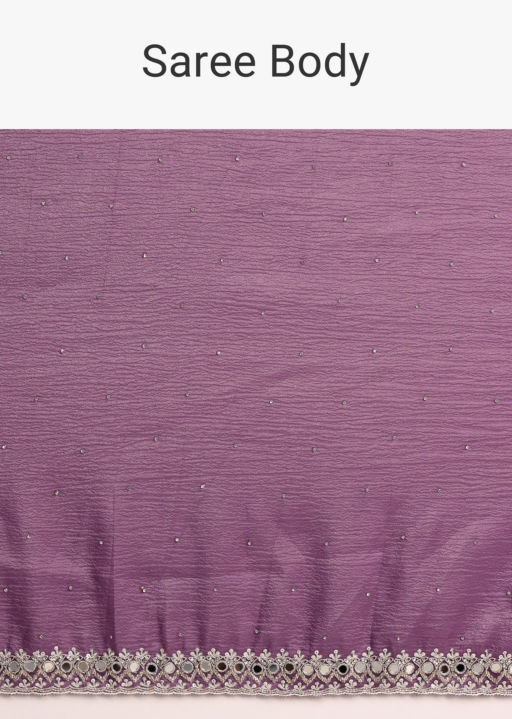 Purple Crushed Tissue Saree With Mirror And Cutdana Embellished Border - Image 9