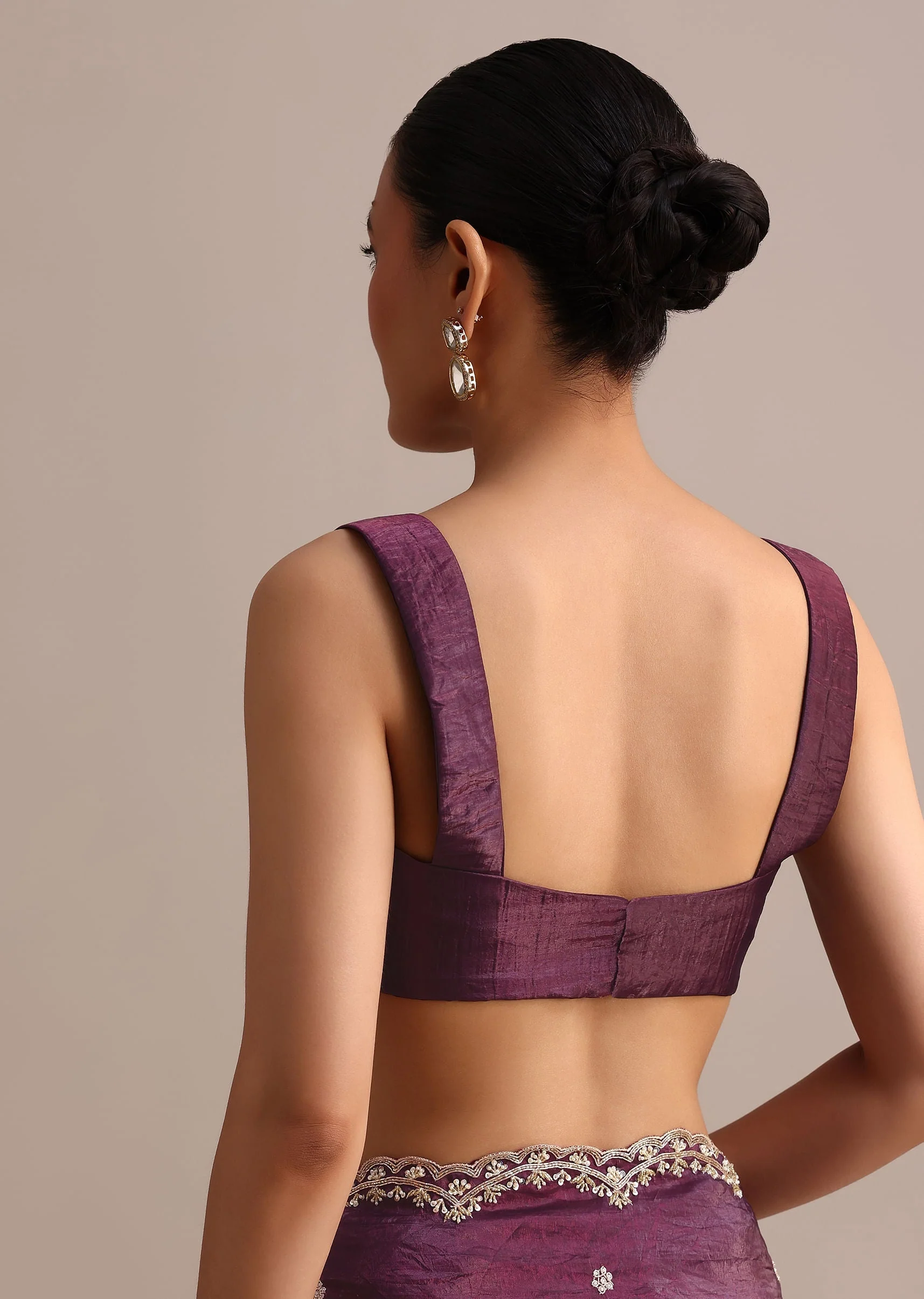 Purple Crushed Tissue Saree With Sequin And Cutdana Embroidered Border - Image 8