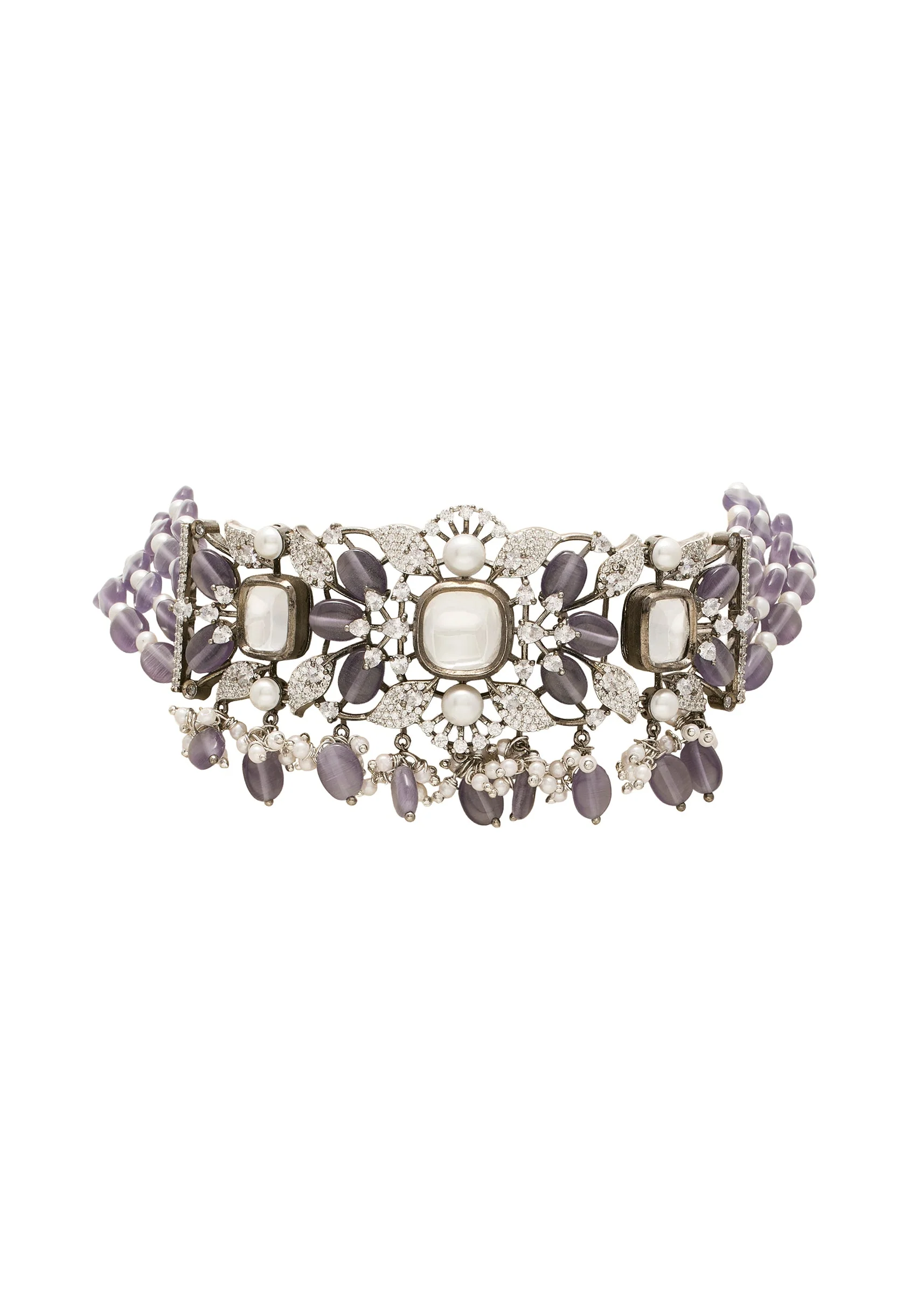 Purple Crystal Choker Necklace Set - Image 3