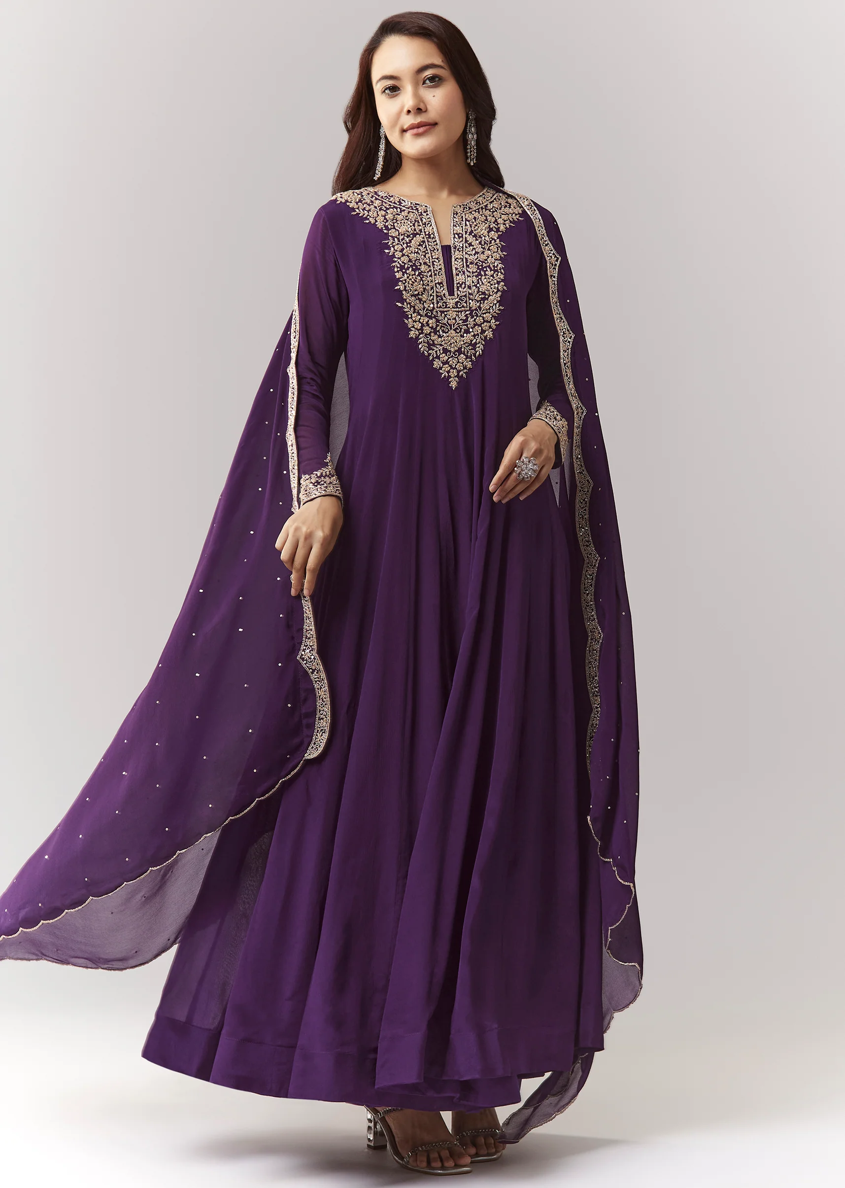 Purple Cut Dana Yoke Anarkali Set With Dupatta - Image 3