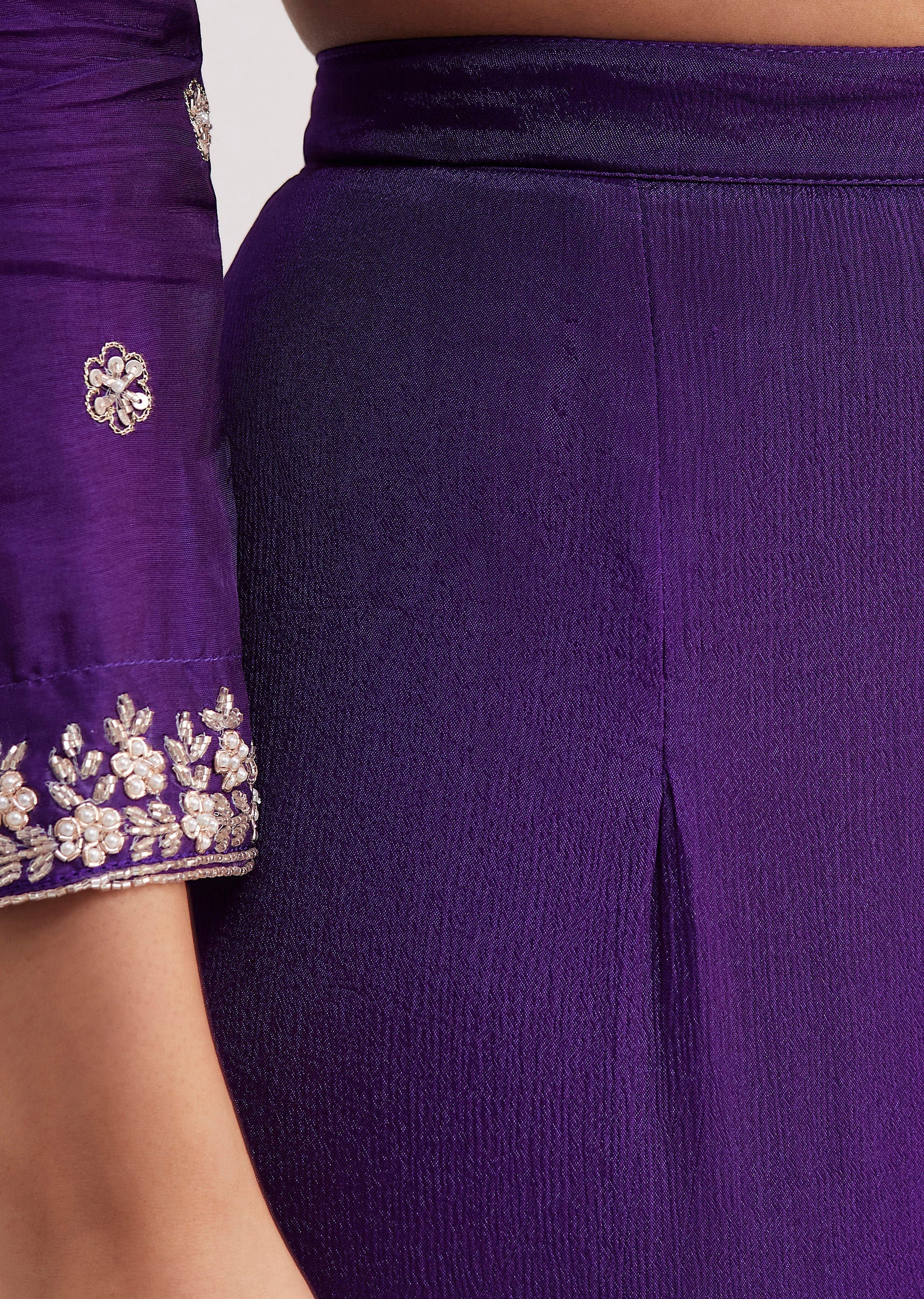 Purple Cutdana Embroidered Sharara Suit With Organza Dupatta - Image 6