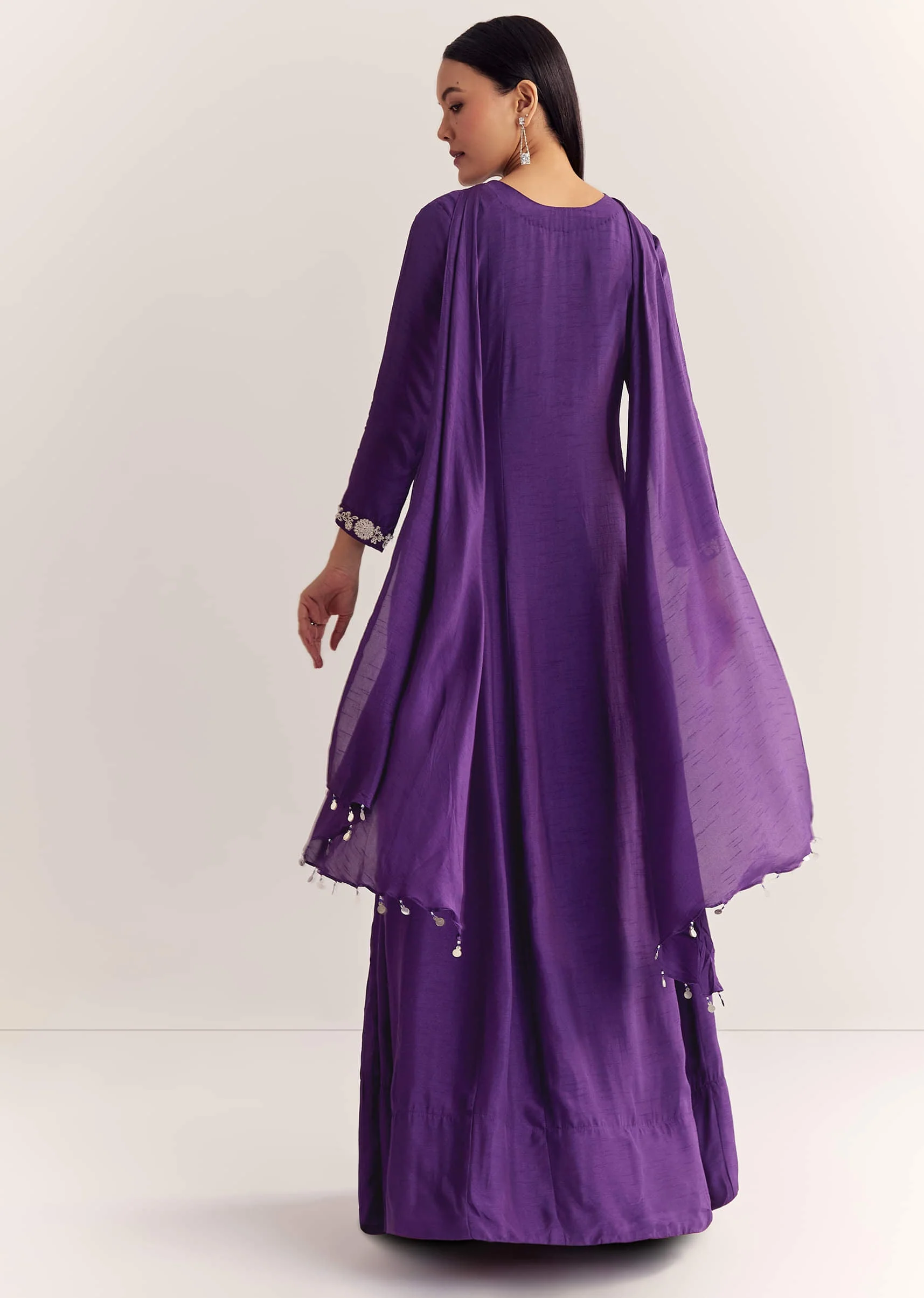 Purple Dola Silk Anarkali With Silver Zardosi And Choker Dupatta - Image 5