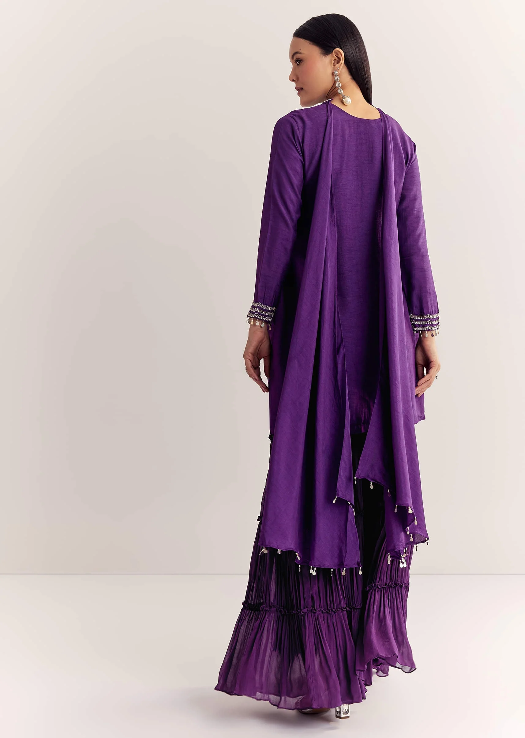 Purple Dola Silk Kurta Set With Zardosi And Choker Dupatta - Image 5