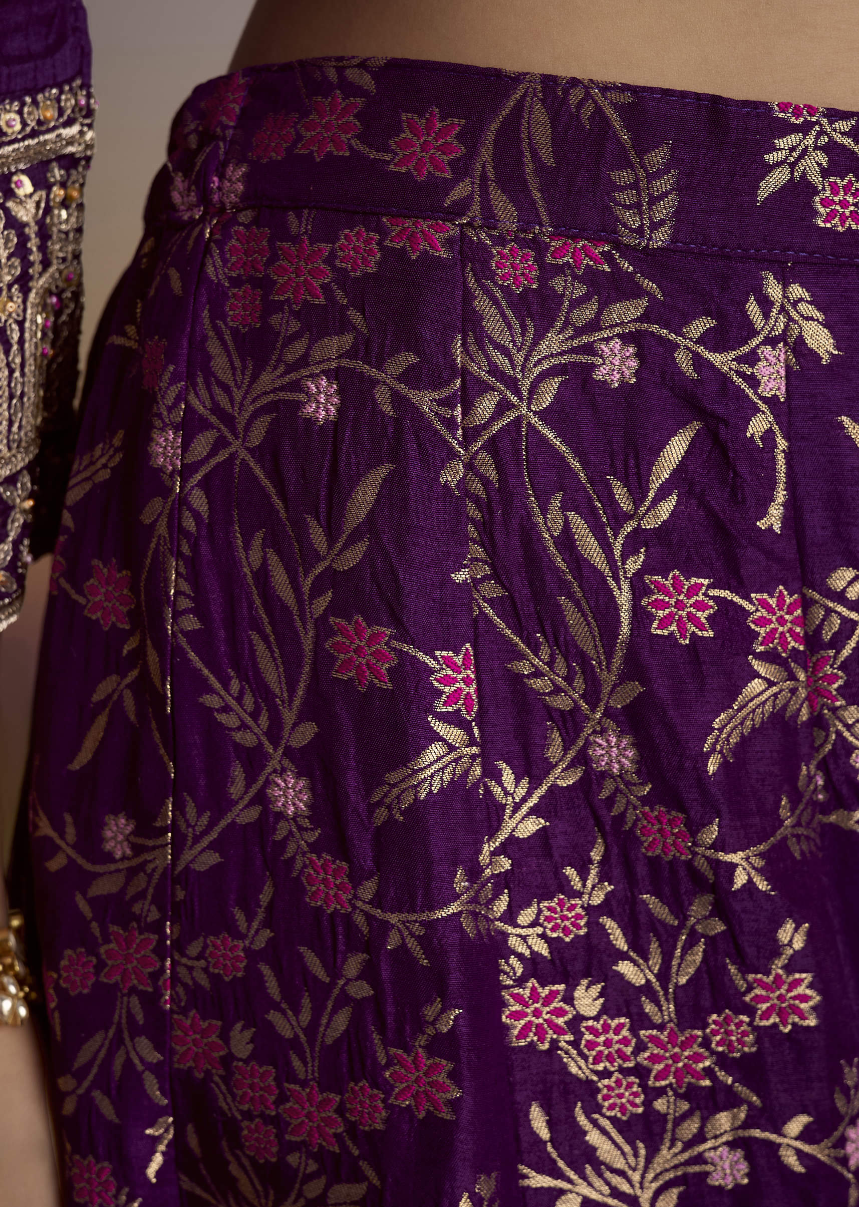 Purple Dola Silk Palazzo Suit With Heavy Embroidery - Image 6