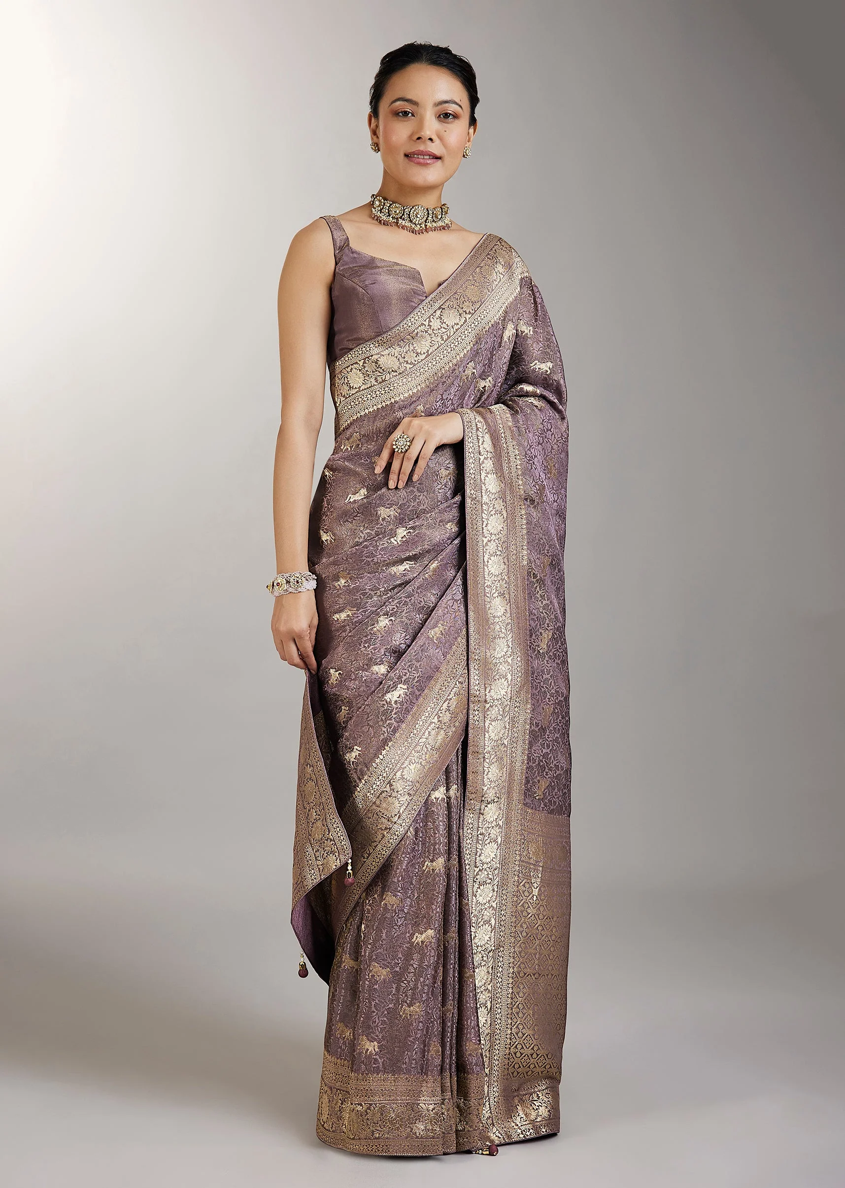 Purple Dola Silk Zari Butti Woven Saree - Image 3