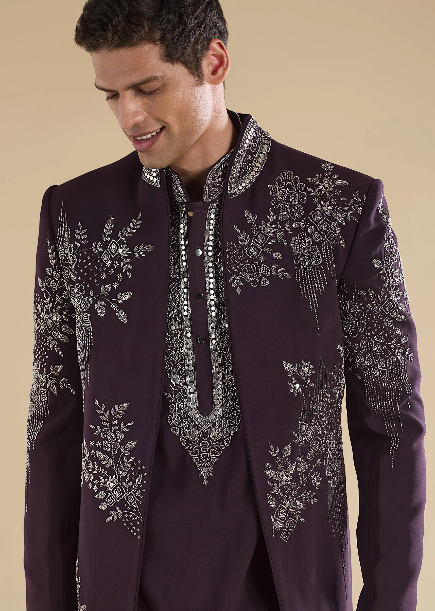 Purple Embellished Indo Western Kurta Set - Image 2
