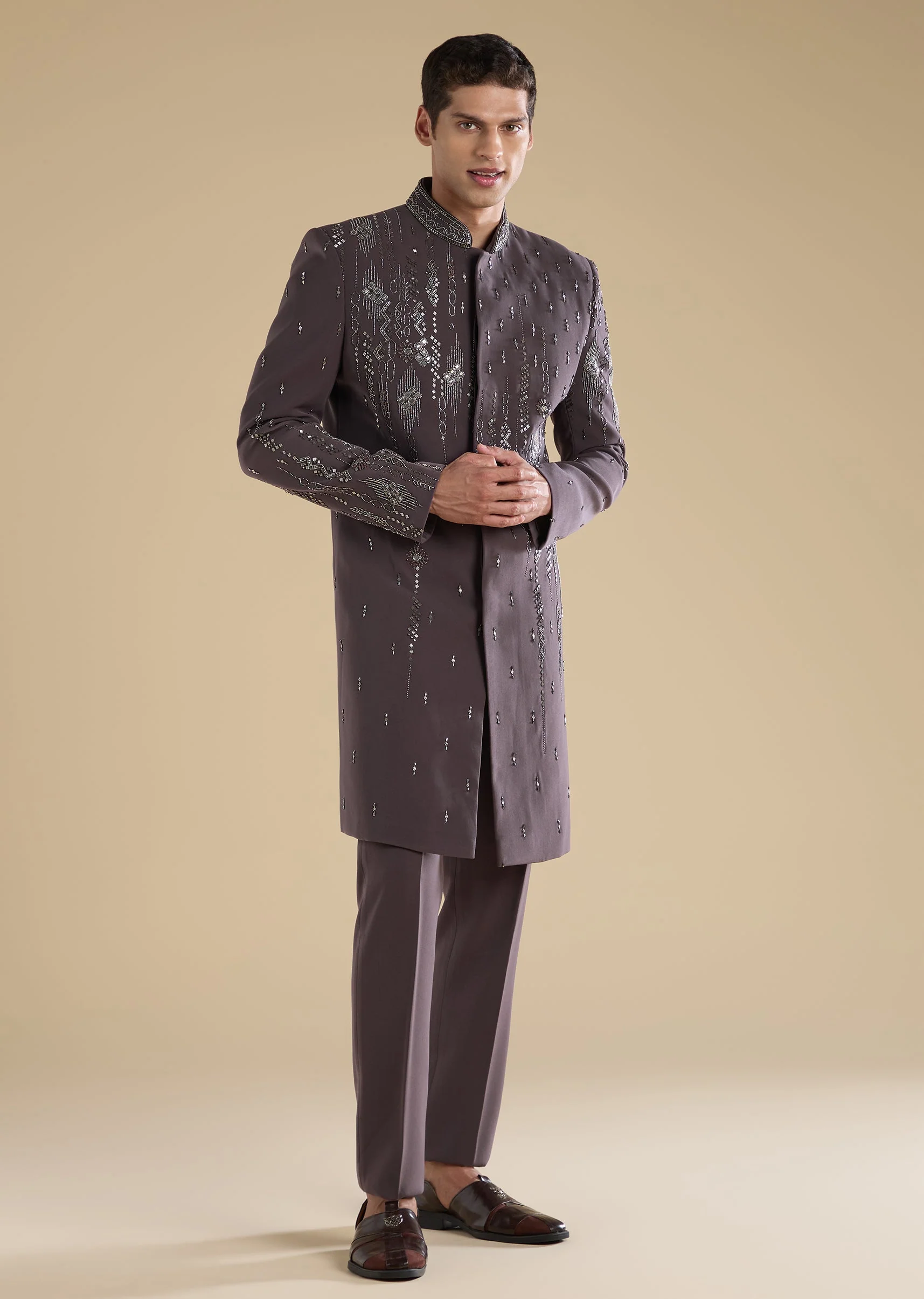 Purple Embellished IndoWestern Set With Pants
