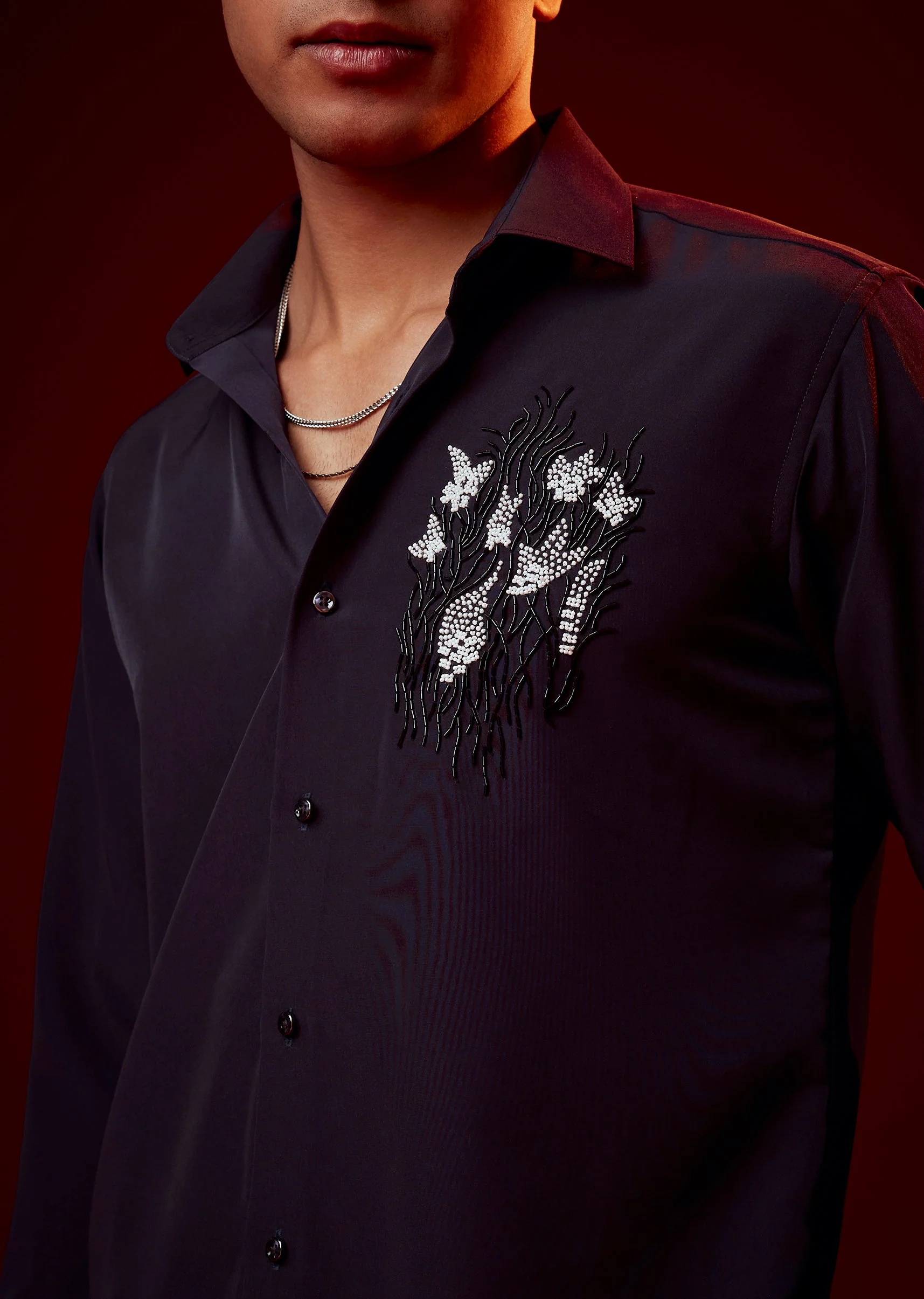 Purple Embellished Mandarin Collar Shirt - Image 2
