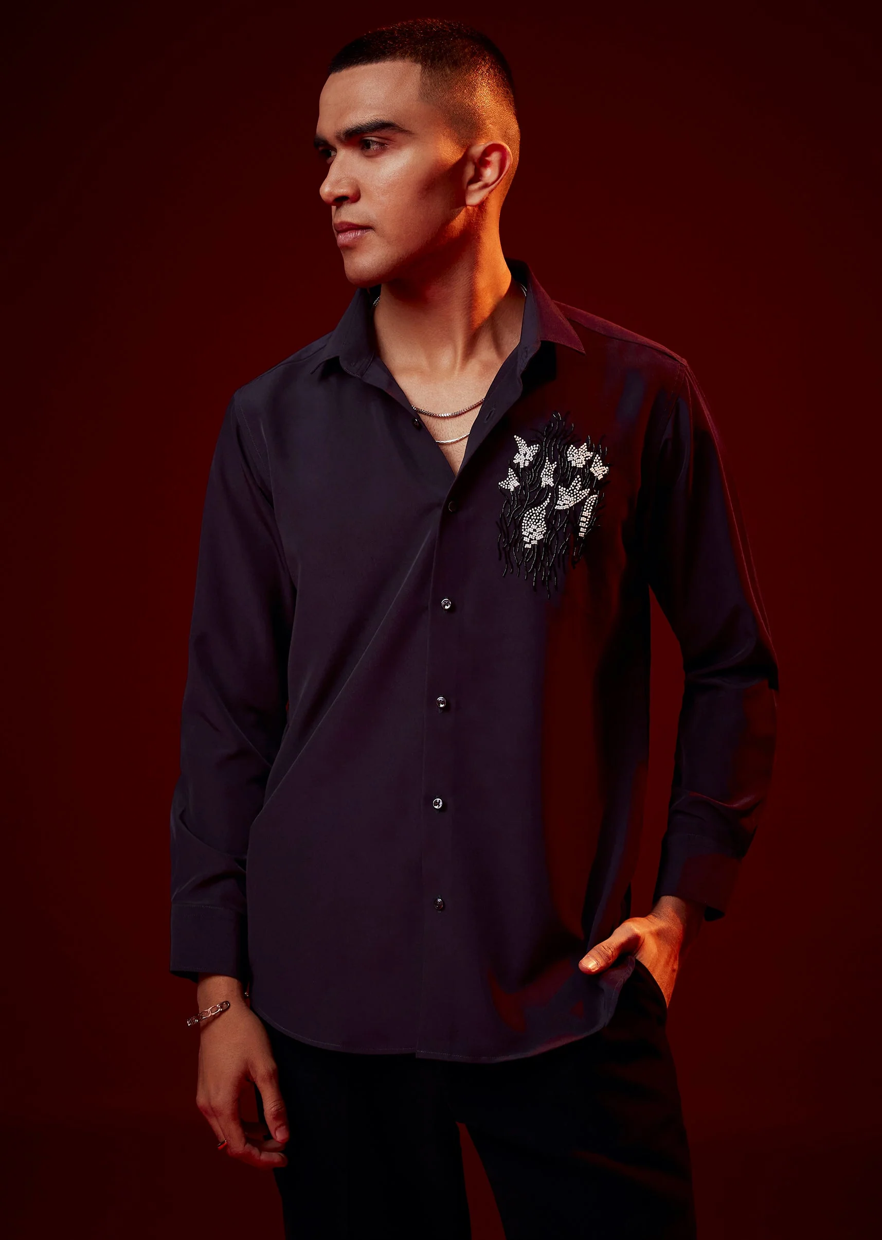 Purple Embellished Mandarin Collar Shirt - Image 4