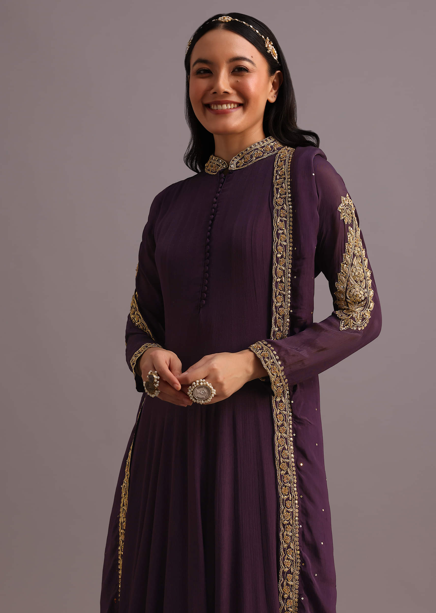 Purple Embroidered Anarkali Suit With Dupatta - Image 6