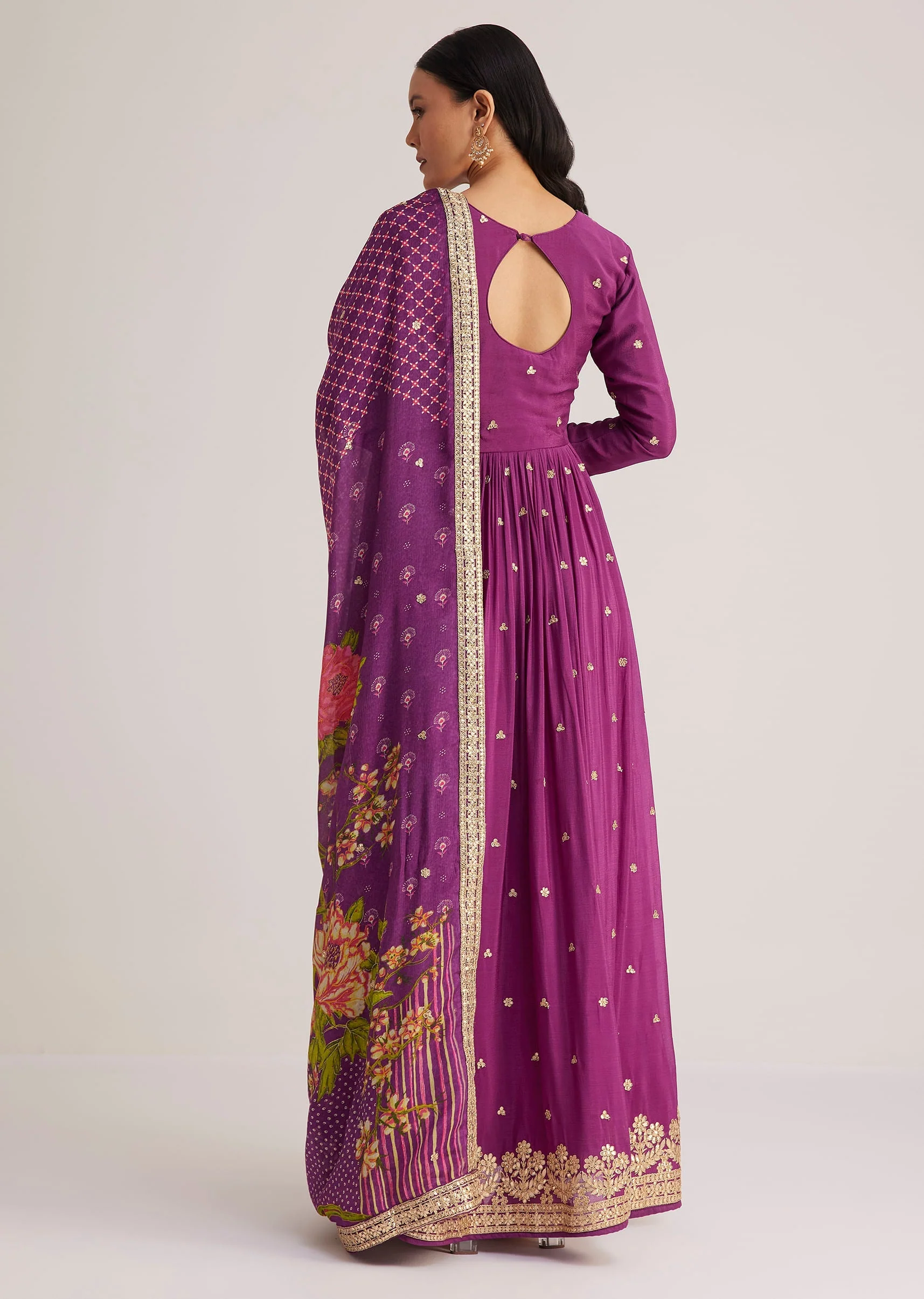 Purple Embroidered Anarkali Suit With Floral Dupatta - Image 5