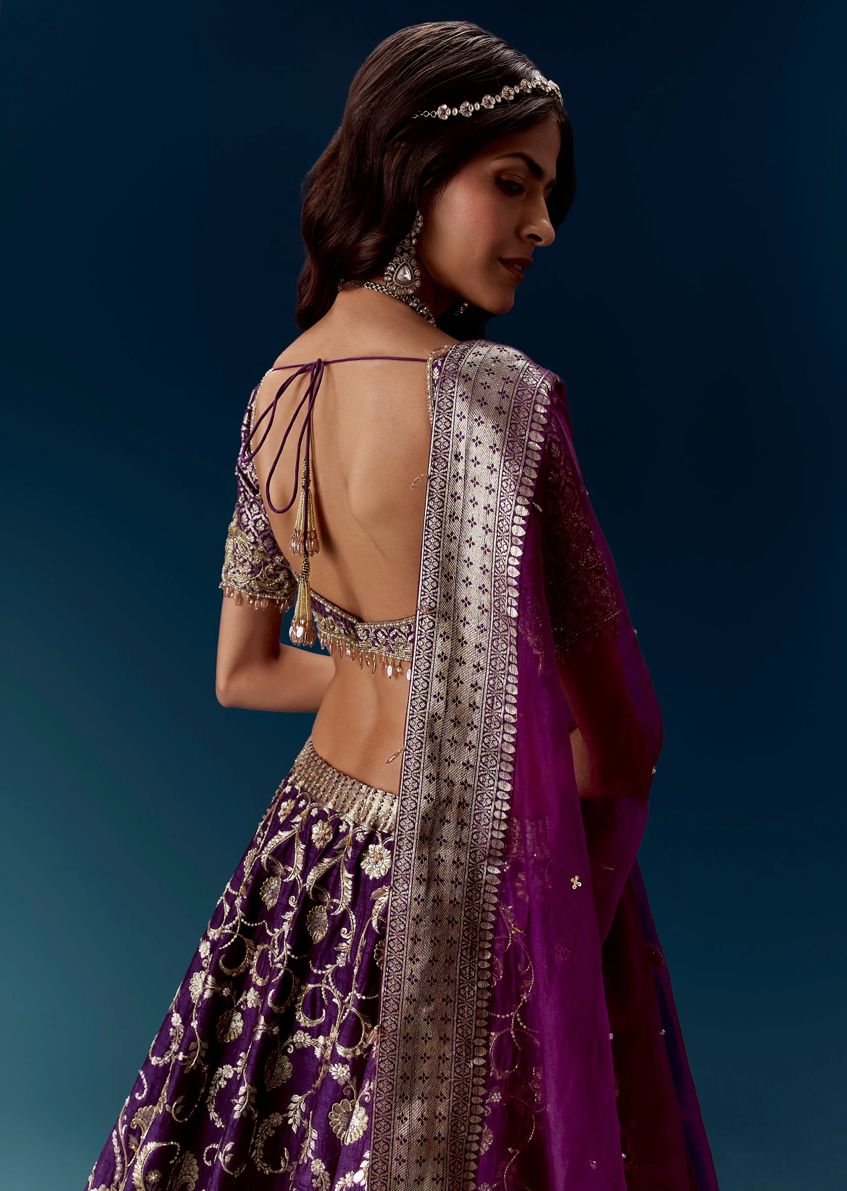 Purple Embroidered Bridal Lehenga With Dupattas - Image 6