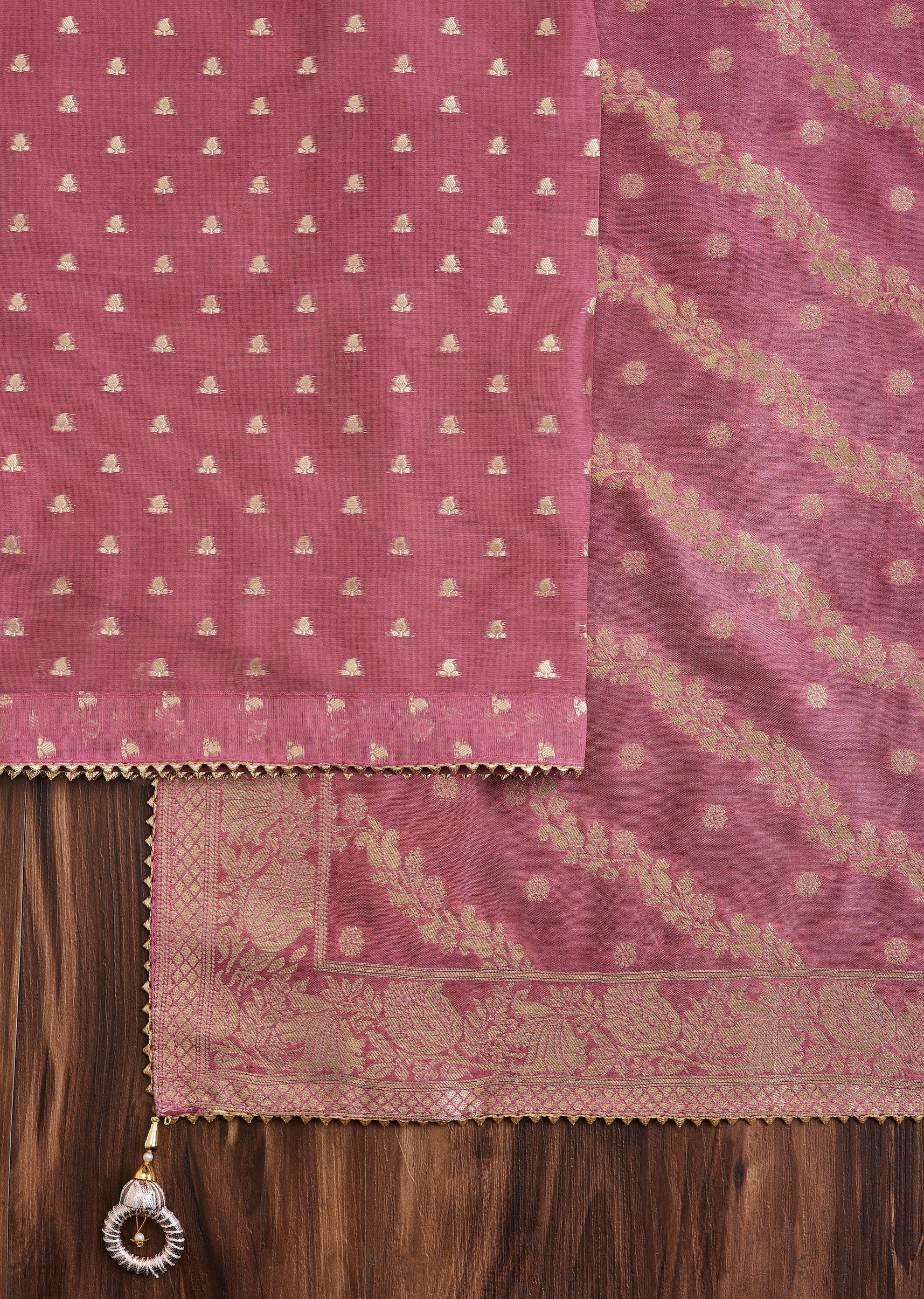 Purple Embroidered Chanderi Unstitched Suit - Image 2