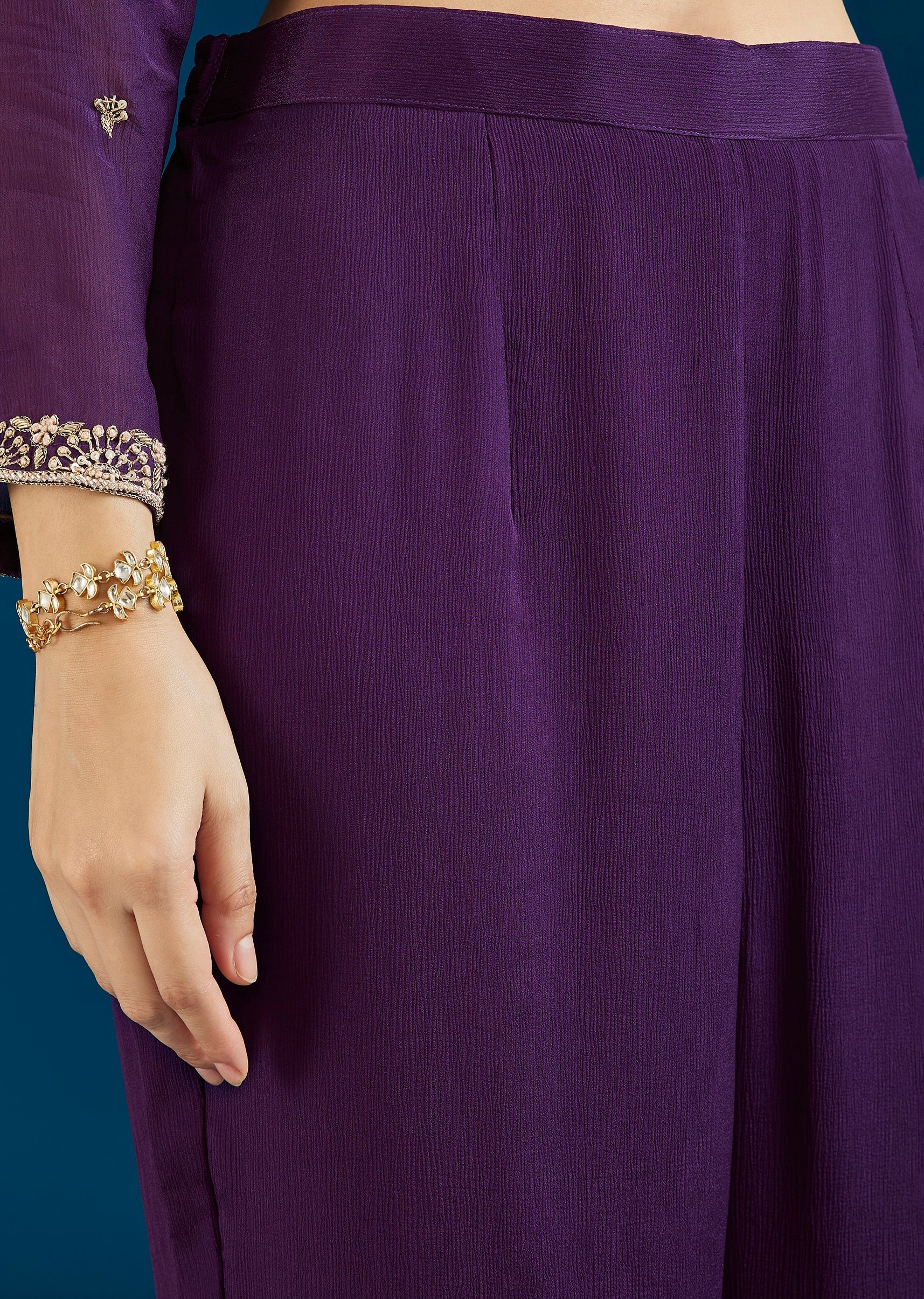 Purple Embroidered Chinon Anarkali Set With Pant And Dupatta - Image 6