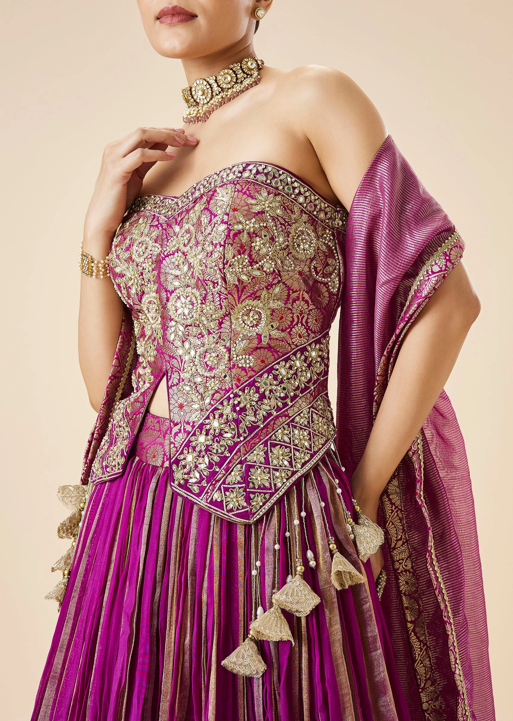 Purple Embroidered Fusion Lehenga Set - Image 3