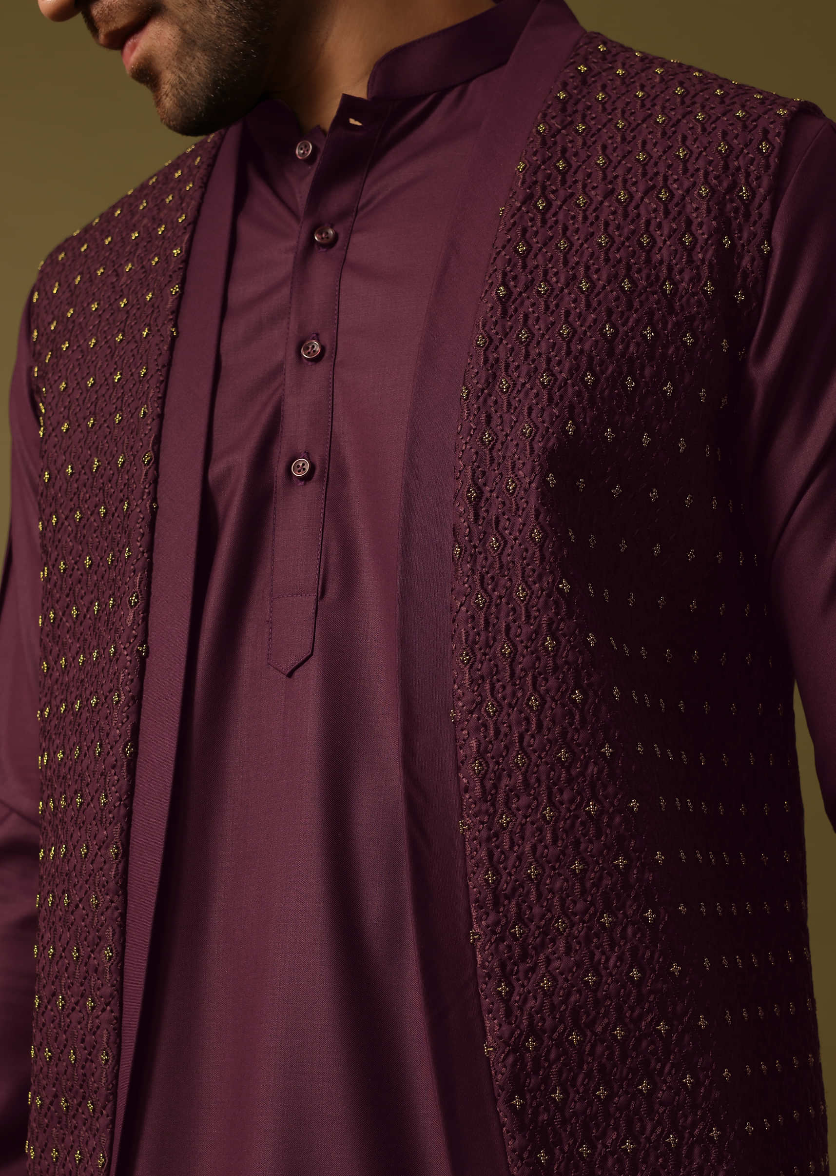 Purple Embroidered Kurta Jacket Set - Image 2