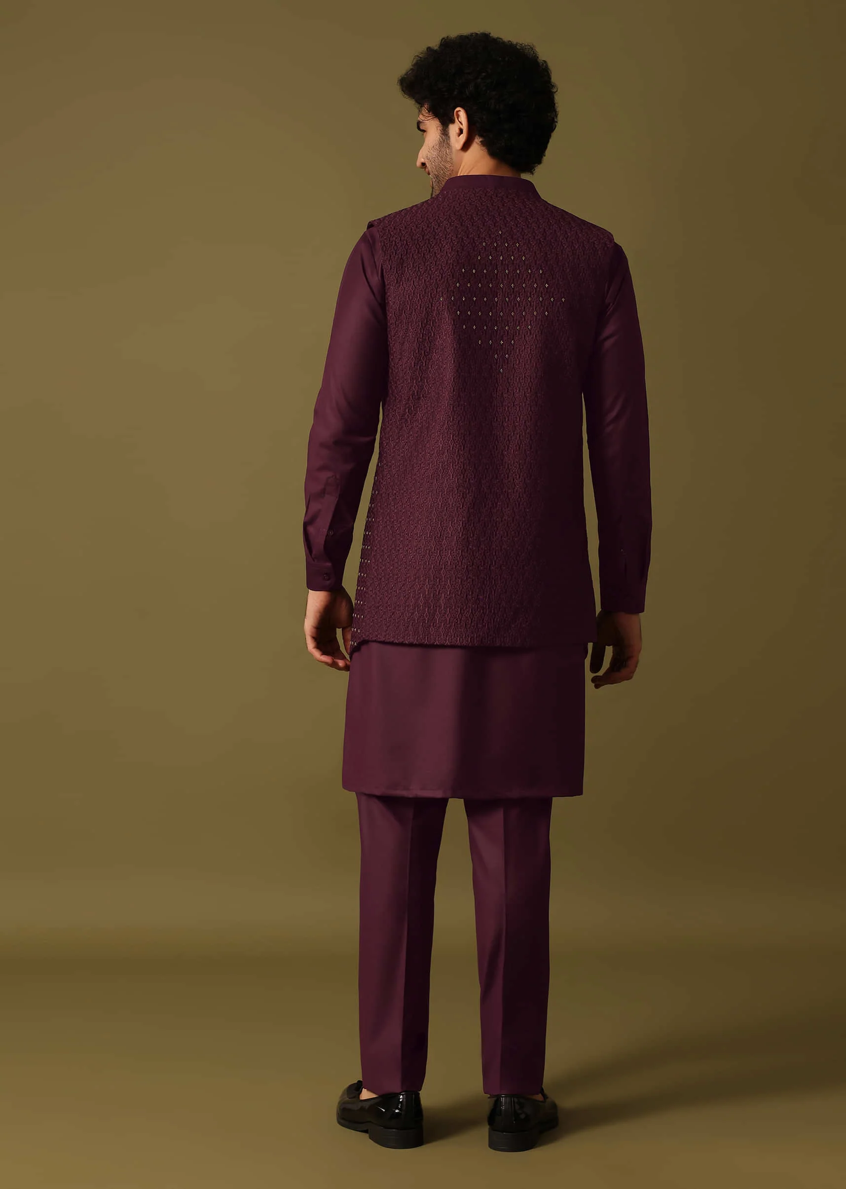 Purple Embroidered Kurta Jacket Set - Image 5