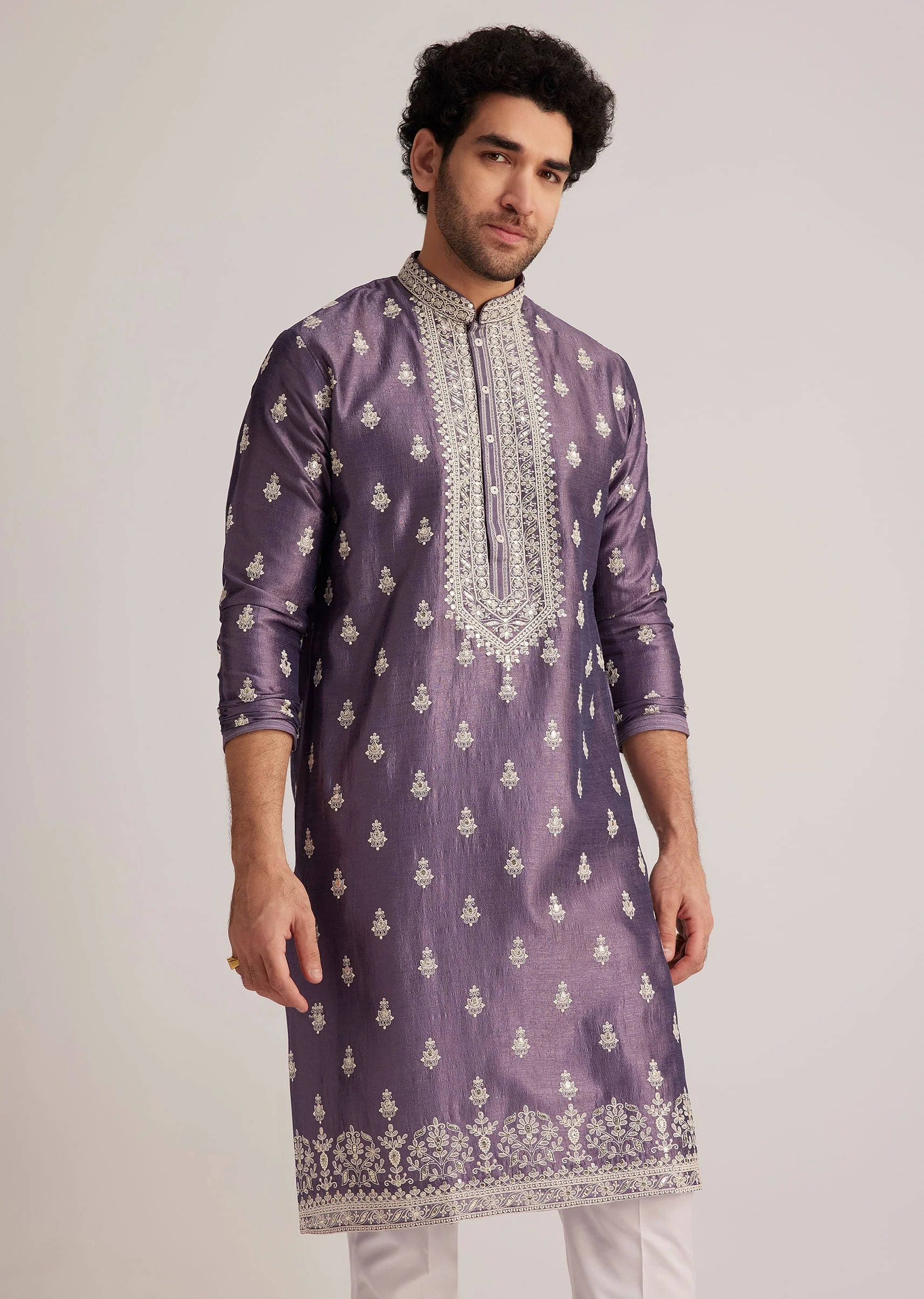 Purple Embroidered Kurta Set - Image 4